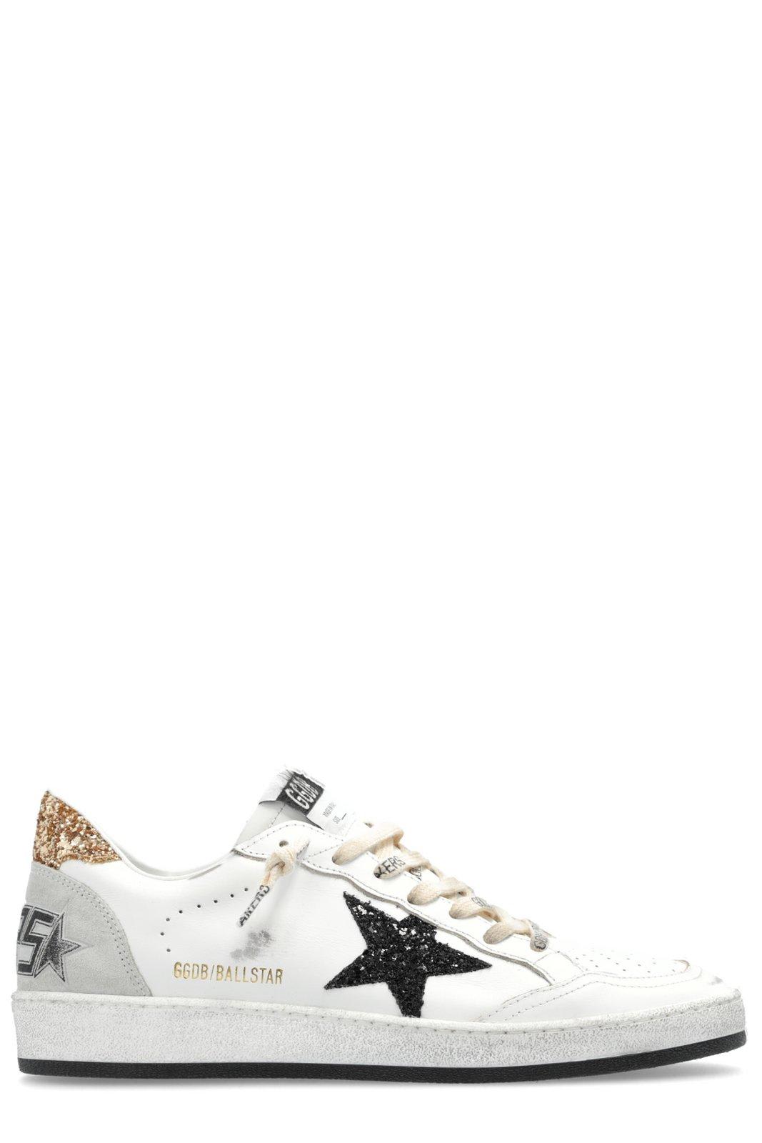 Golden Goose Ballstar Leather Upper And Toe Glitter Star And Heel Suede Spur Shoes In White/black