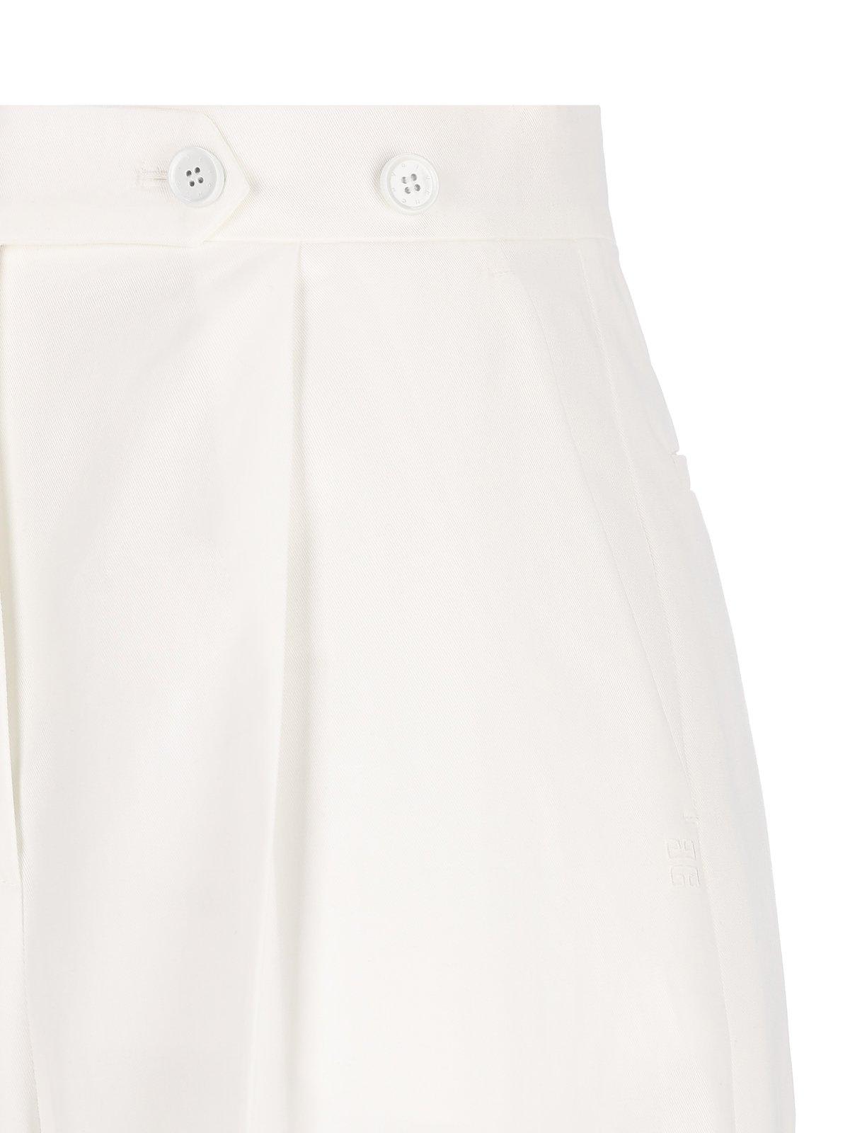 Givenchy Womens White Pleated Two-slip-pockets Wide-leg High-rise Cotton Trousers