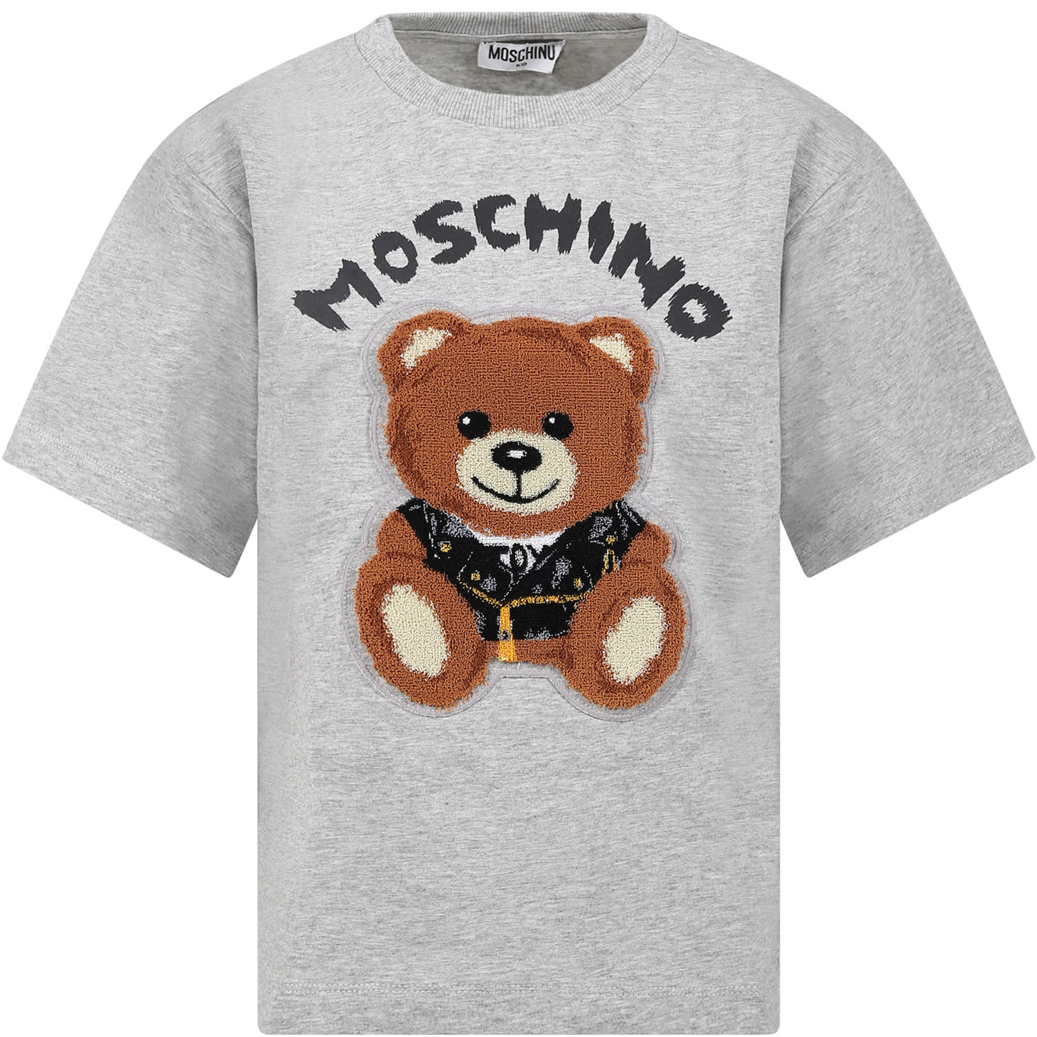 Moschino Gray T-shirt For Kids With Logo And Teddy Bear In Grey
