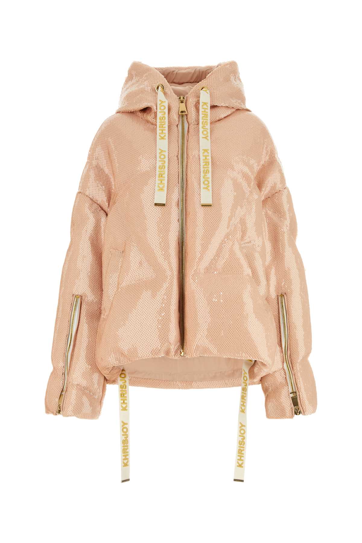 Skin Pink Sequins Glossy Oversize Down Jacket