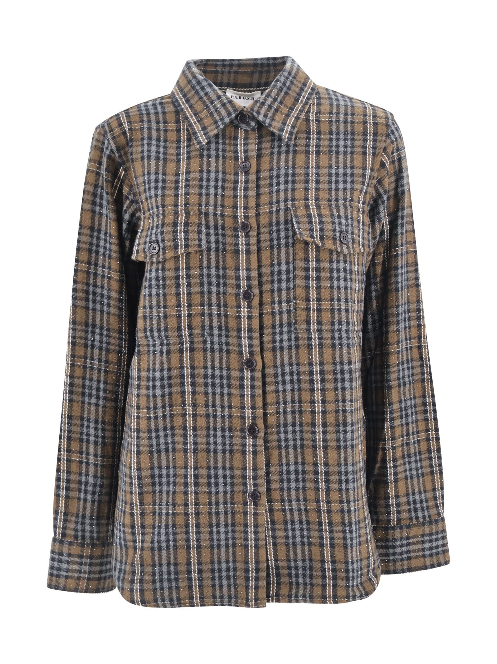 P.a.r.o.s.h Green Sequin Plaid Shirt In Multi