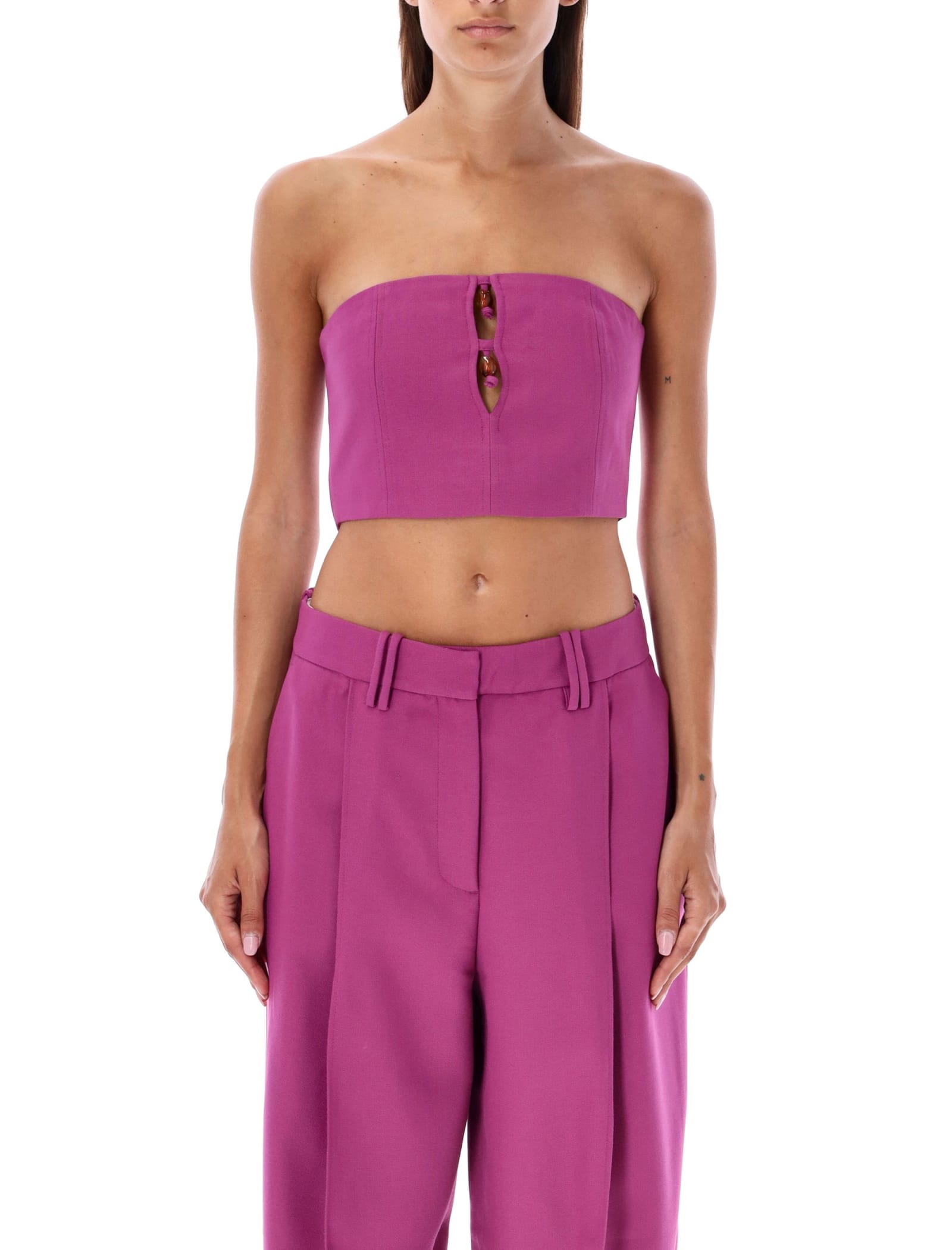 Ganni Summer Suiting Sleeveless Top In Purple