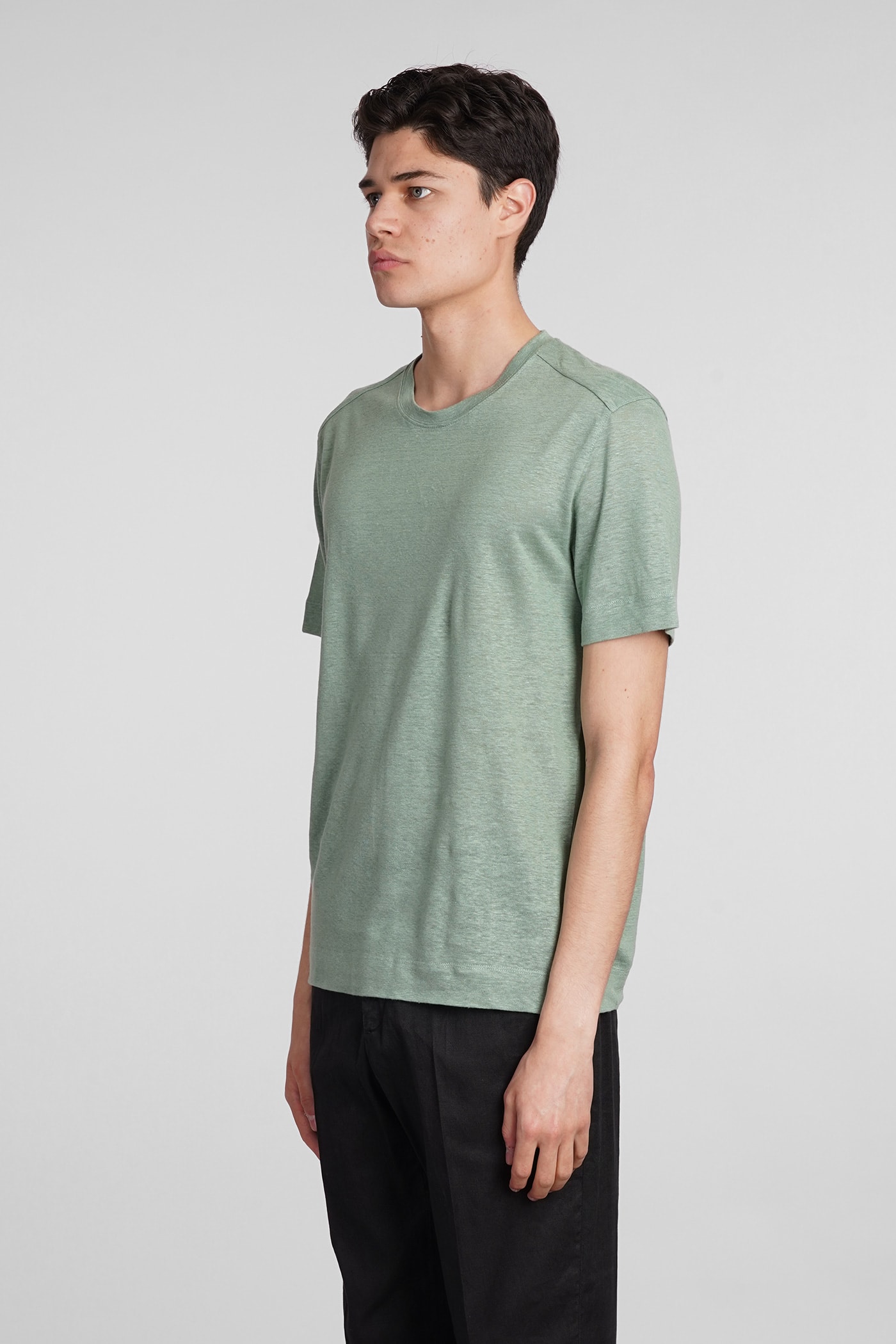 Shop Zegna T-shirt In Green Linen