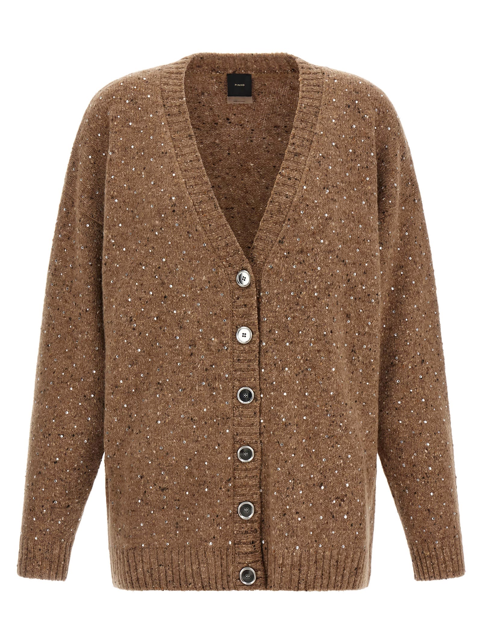 Pinko Rhinestone-embellished Cardigan In Brown