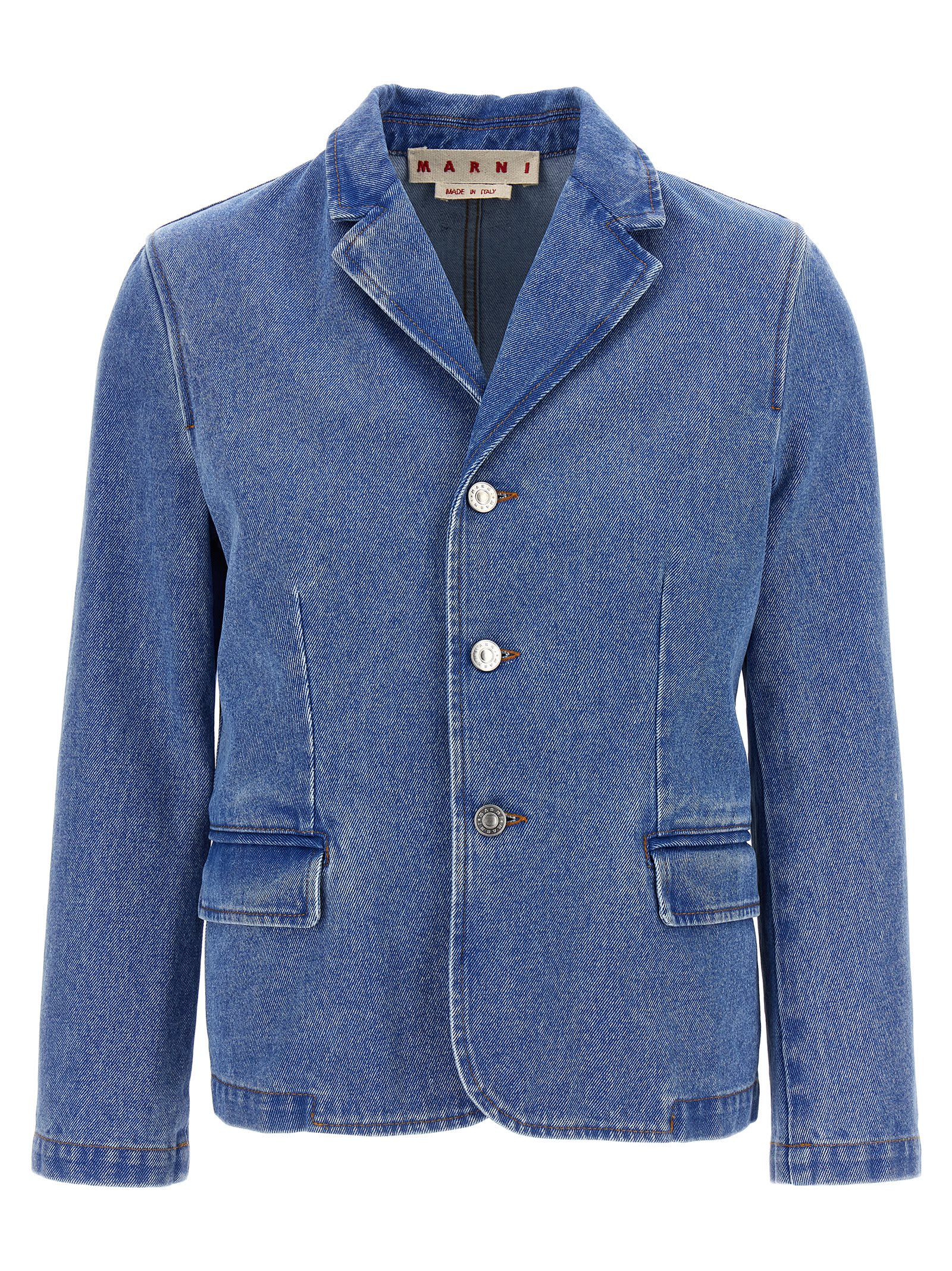 Shop Marni Bleached Coated Blazer In Blue