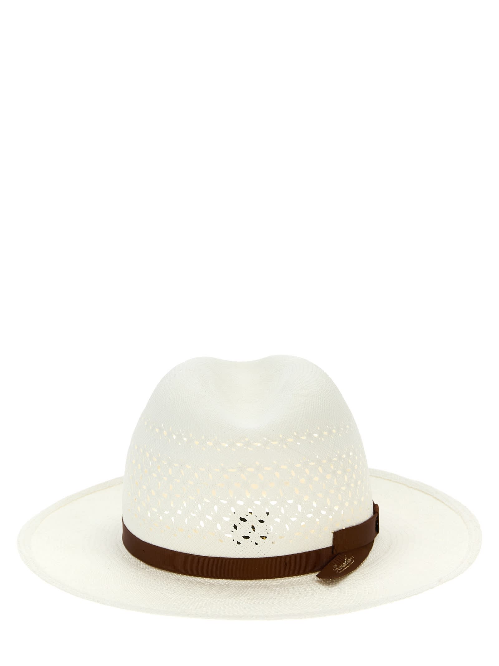 Borsalino 'medea' Perforated Ribbon Band Wide Brim Hat In White