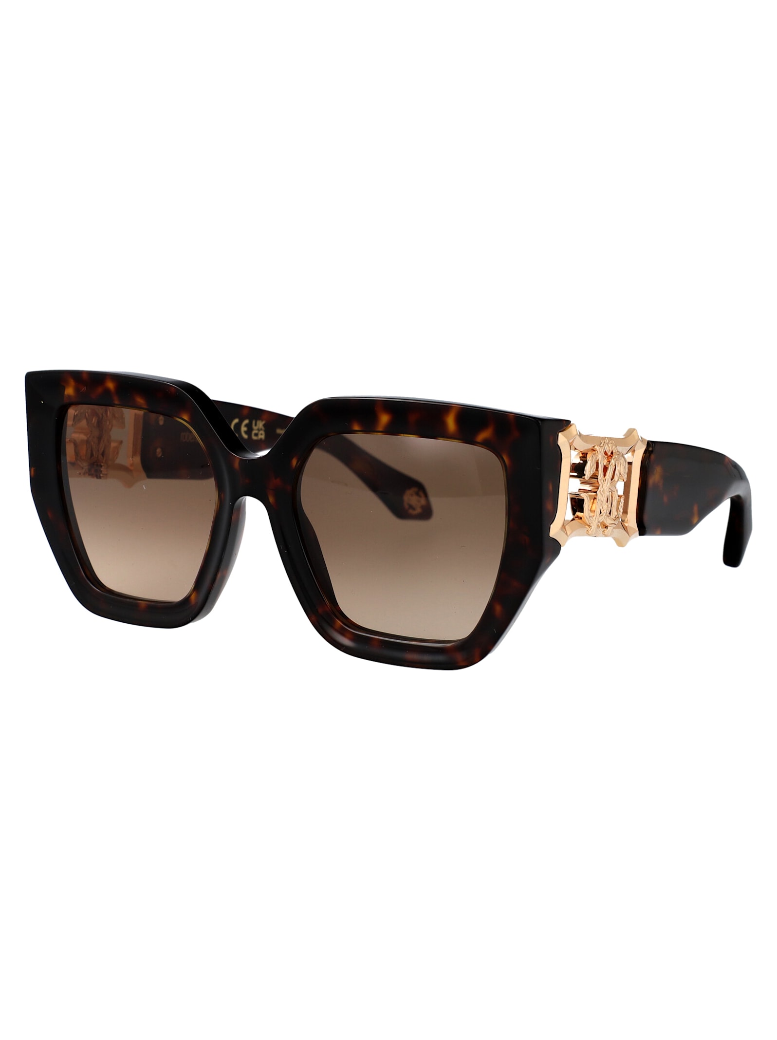 Shop Roberto Cavalli Src089 Sunglasses In Havana Marrone Giallo Lucida