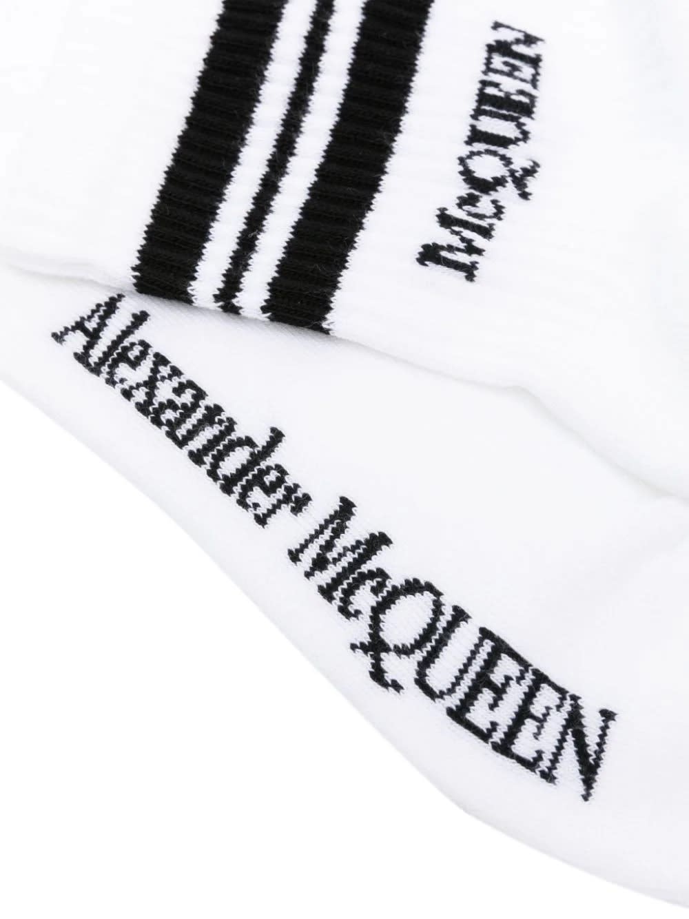 Shop Alexander Mcqueen White Socks With Stripes And Logo