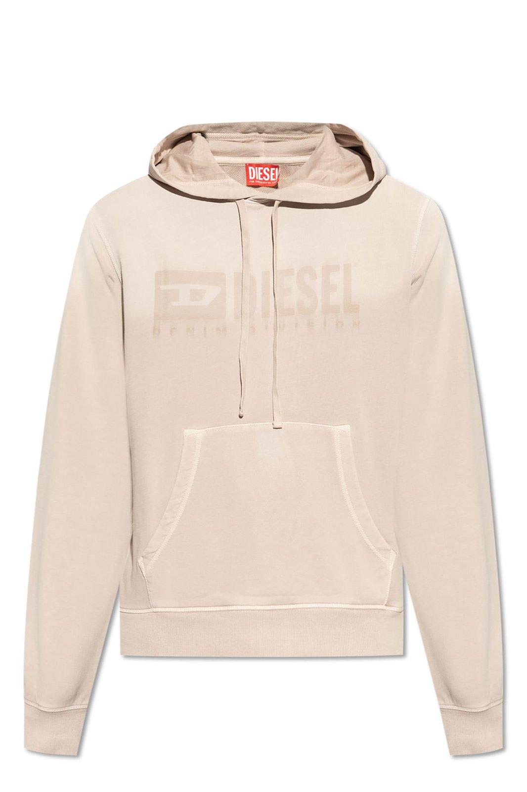 Shop Diesel S-ginn-hood-k44 Denim Division Logo Printed Faded Hoodie In Pink