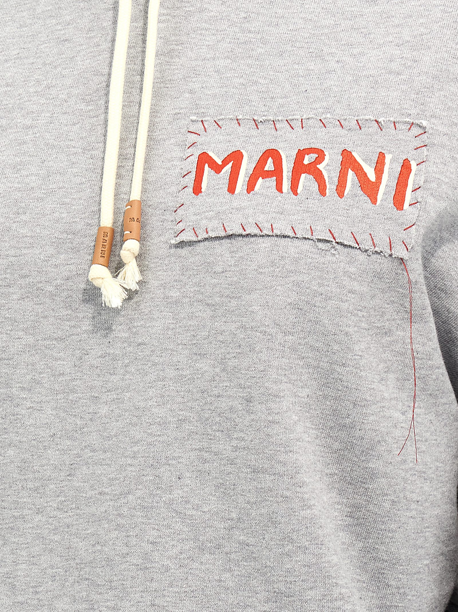 Shop Marni Logo Print Cropped Hoodie In Gray