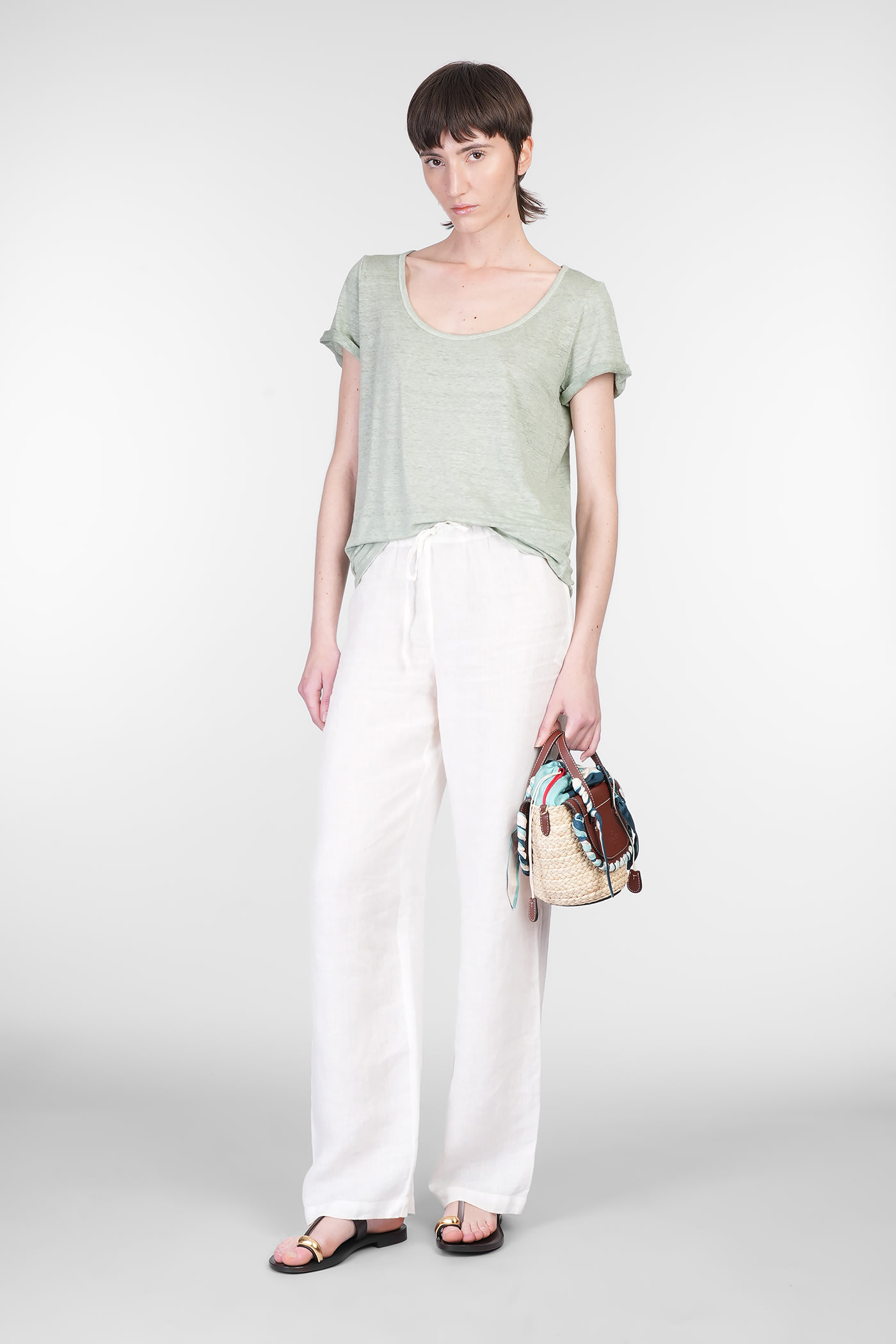 120% Lino T-shirt In Green Linen