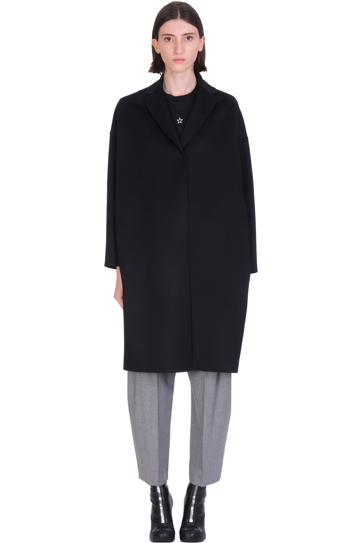 Stella McCartney Biplin Coat In Black Wool