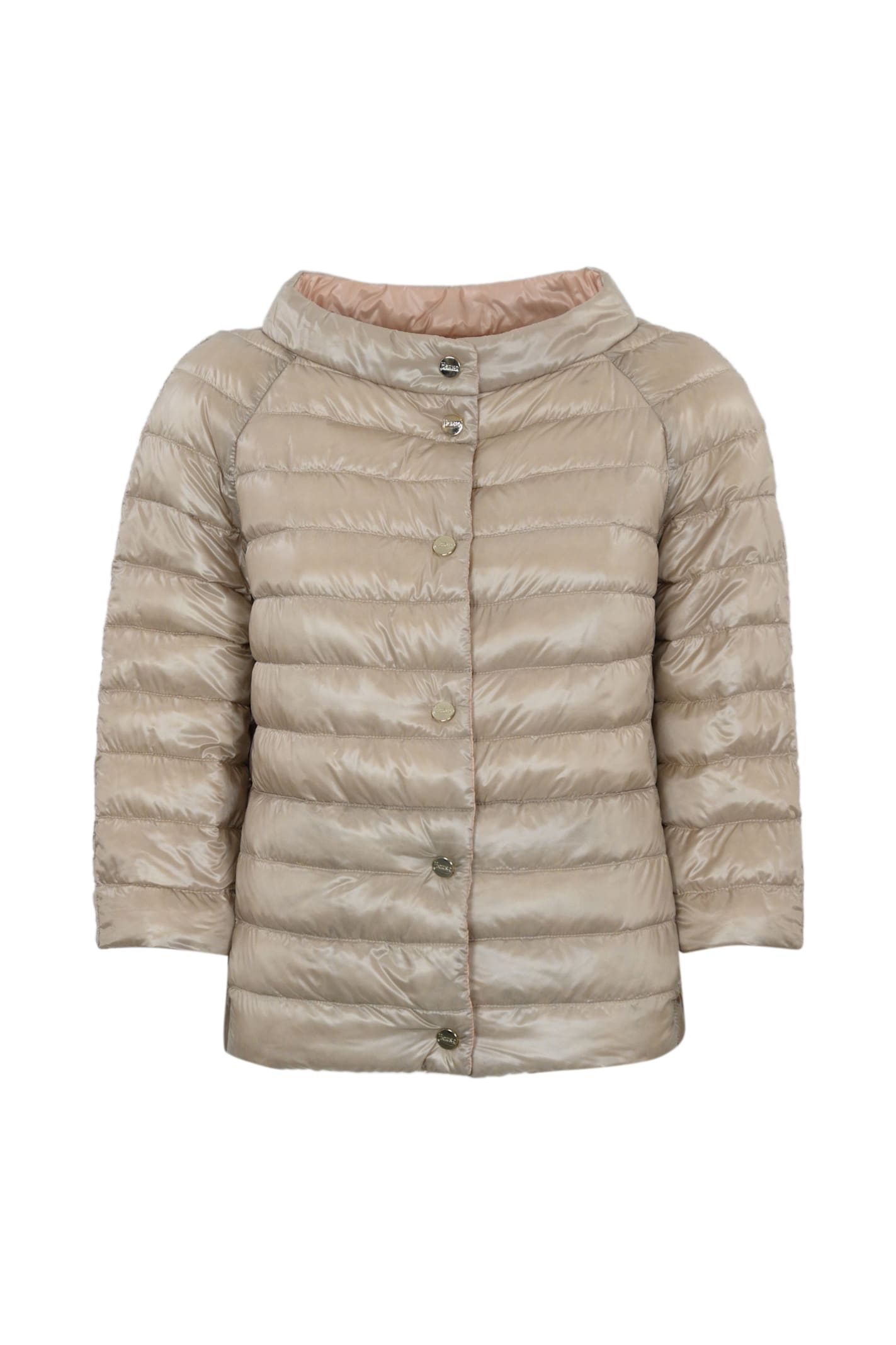Herno Reversible Down Jacket With 3/4 Sleeves In Rosa/beige