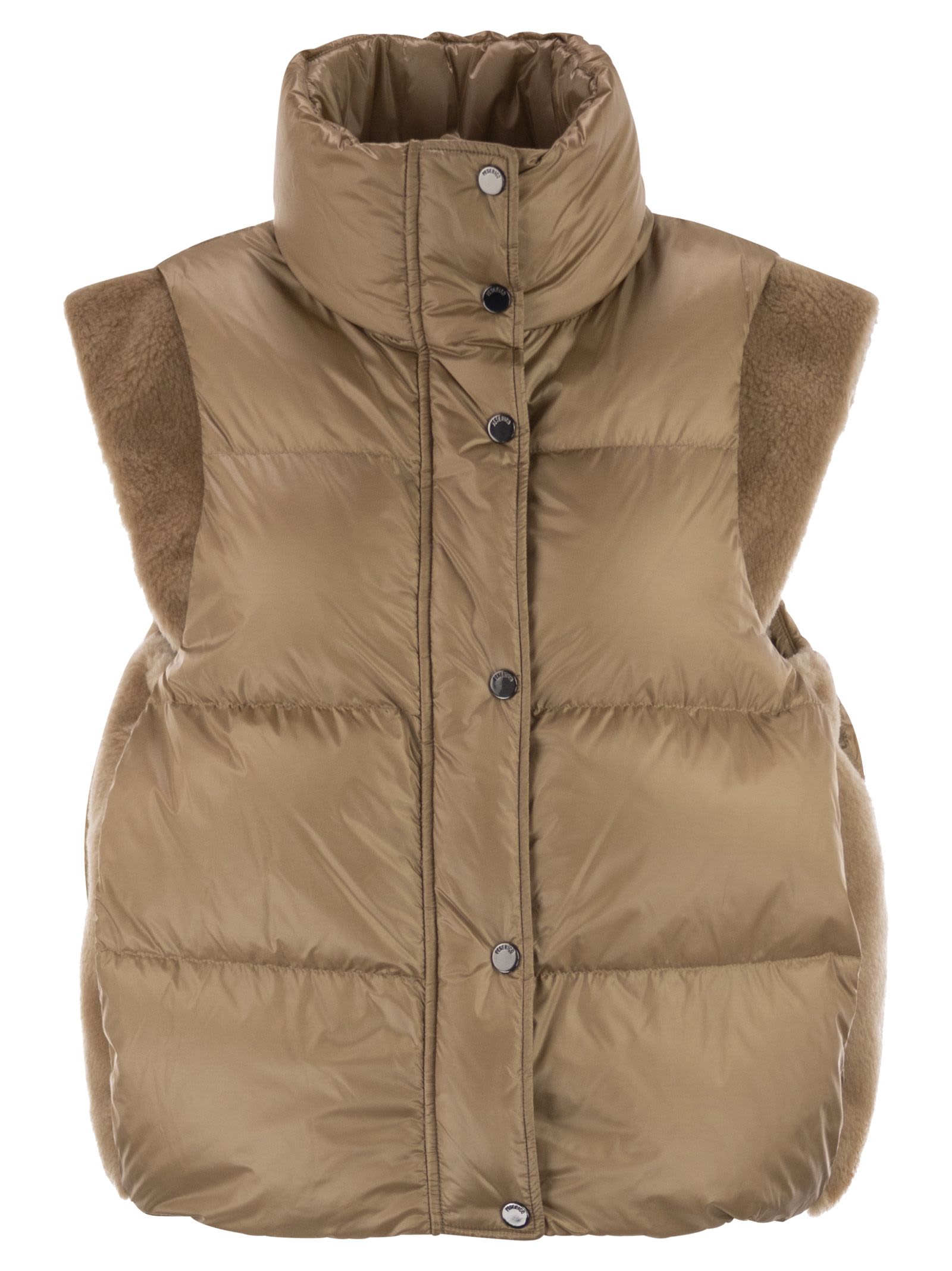 Peserico Down Vest With Wing Sleeves In Brown