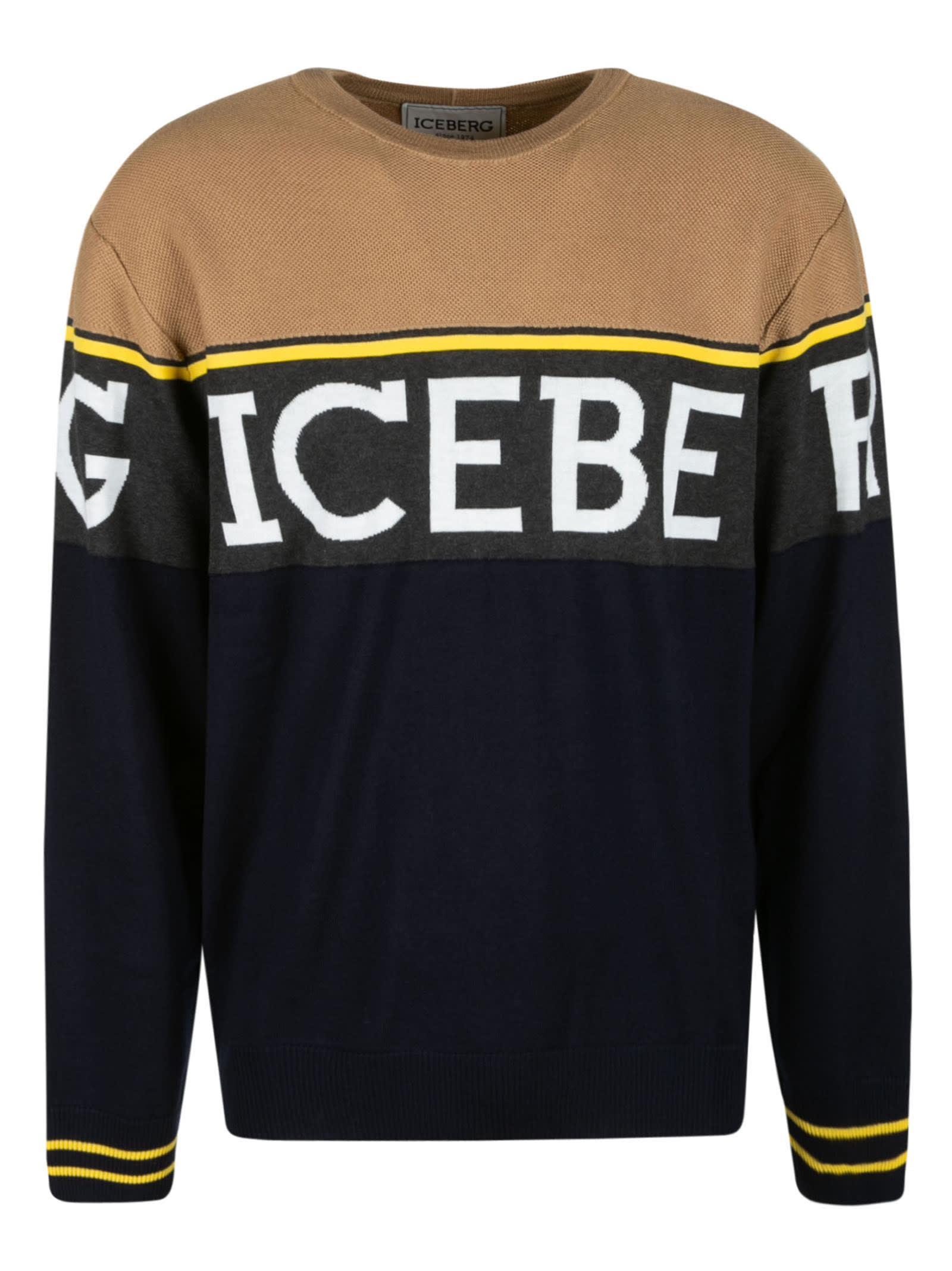 Iceberg Stripe Detail Logo Ribbed Sweater