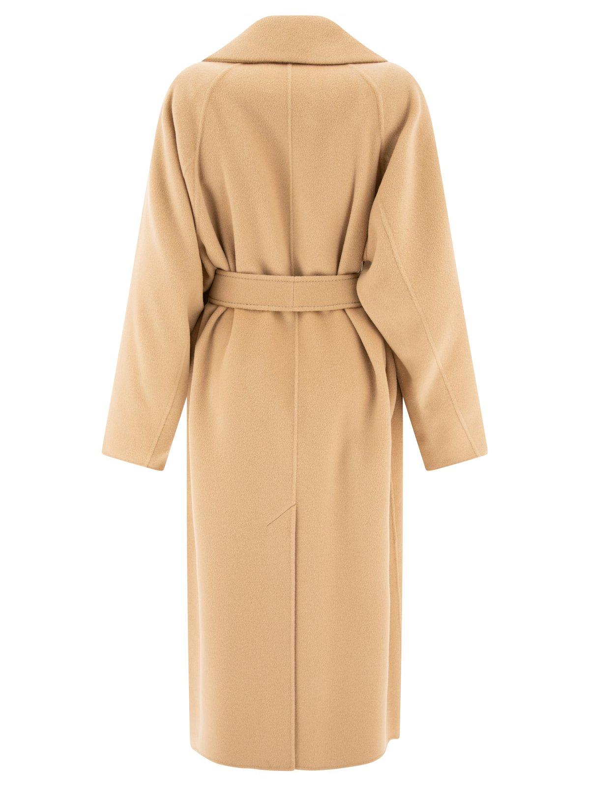 Shop Sportmax Orense Belted Long-sleeved Coat In Beige