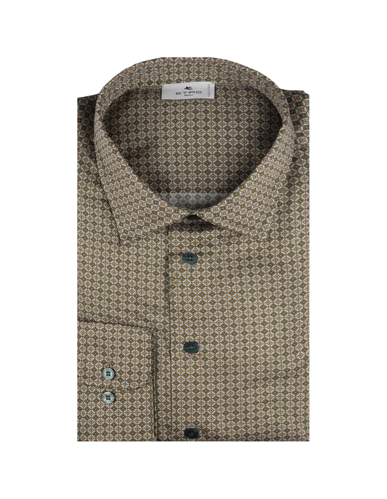 Shop Etro Green Cotton Shirt With Micro Geometric Print In Verde