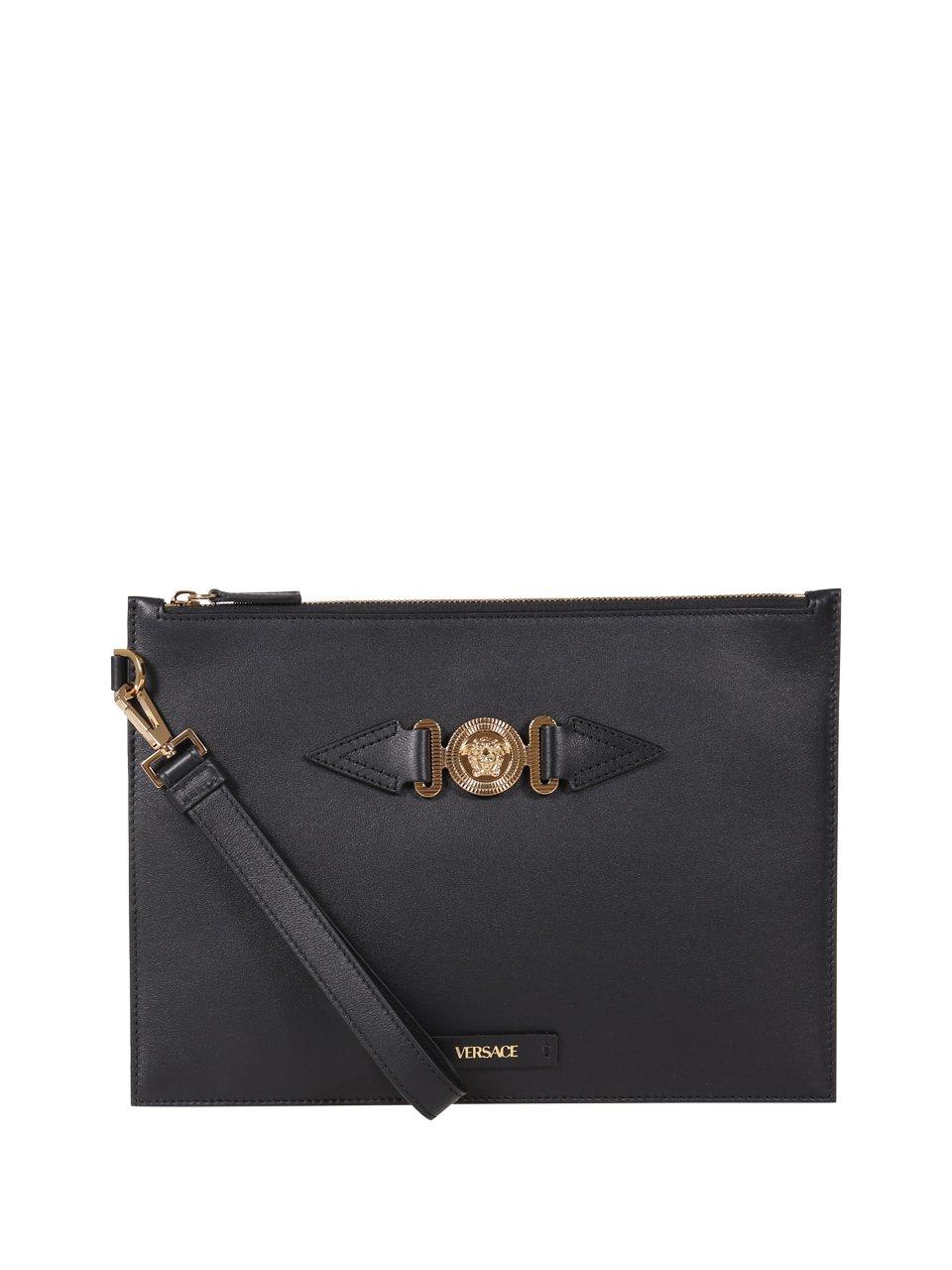 Versace Logo Plaque Zipped Clutch Bag