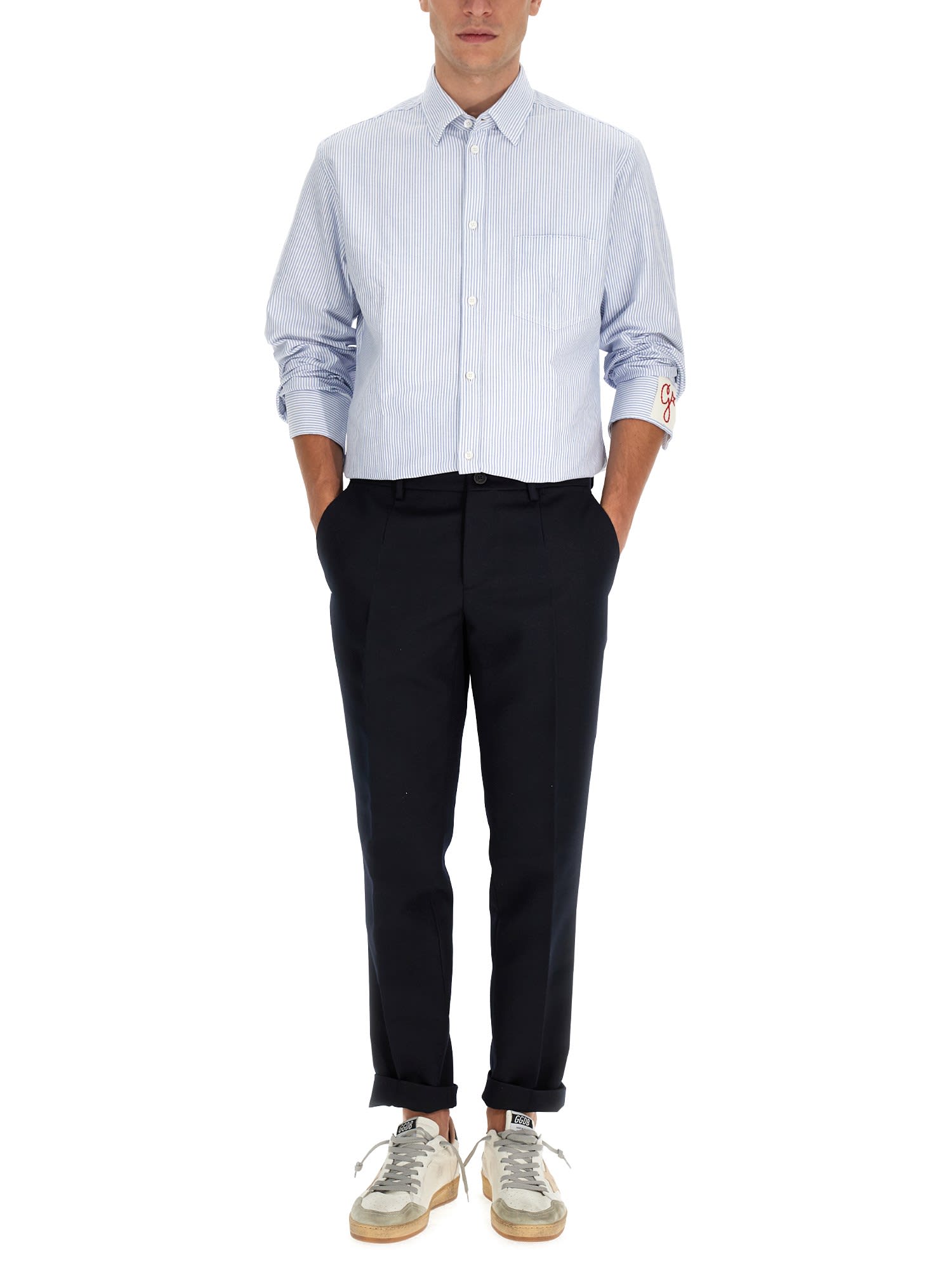 Golden Goose Shirt "alvise" In White Stripes