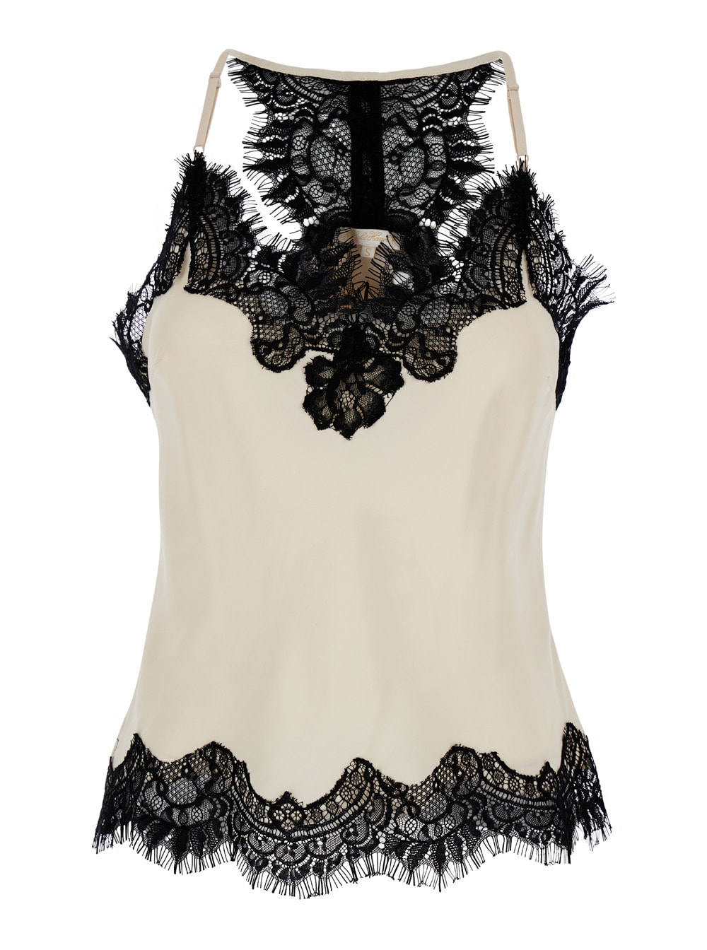 lucy White Camie Top With Lace Trim And Racerback In Silk Woman