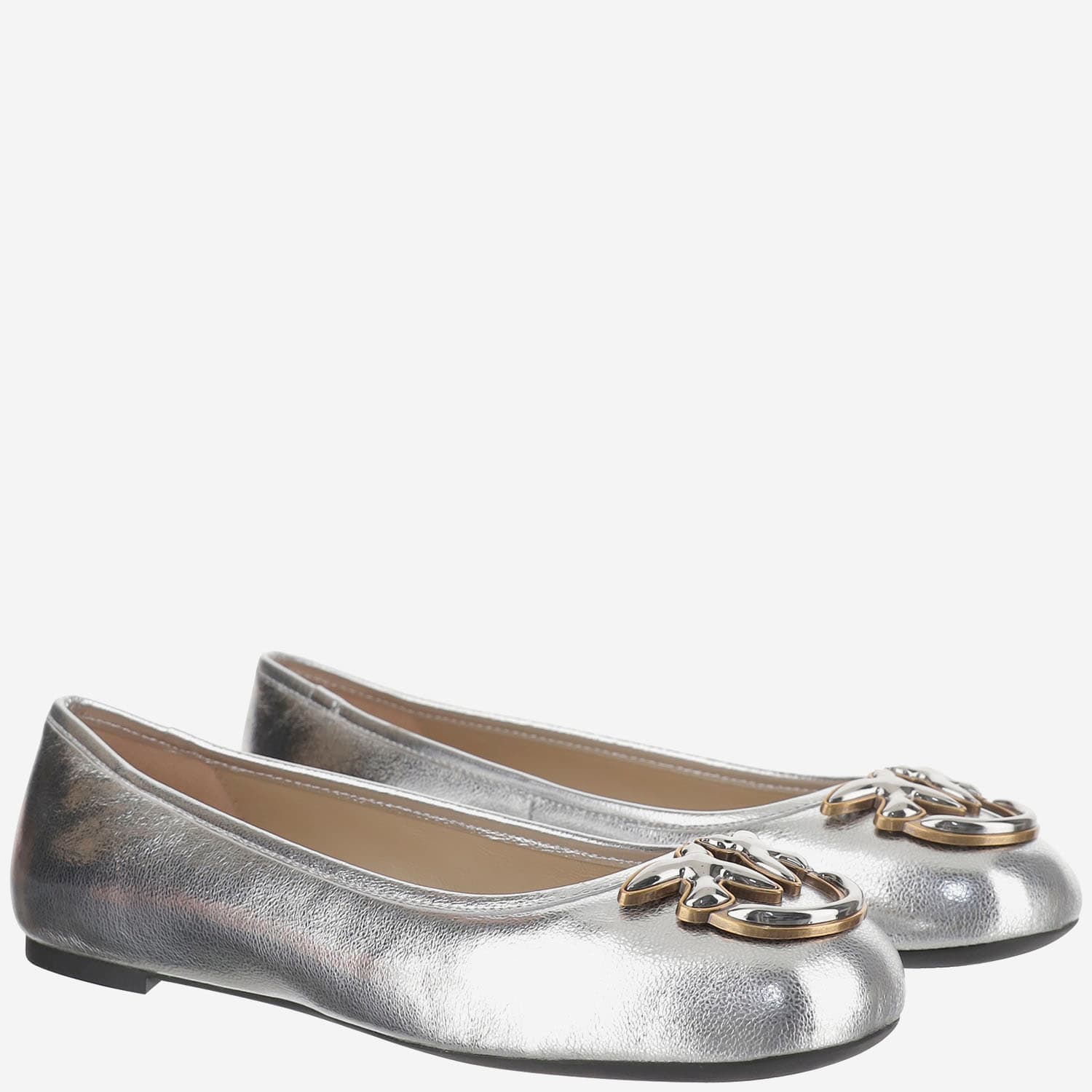 Pinko Metallic Nappa Leather Ballerinas In Silver