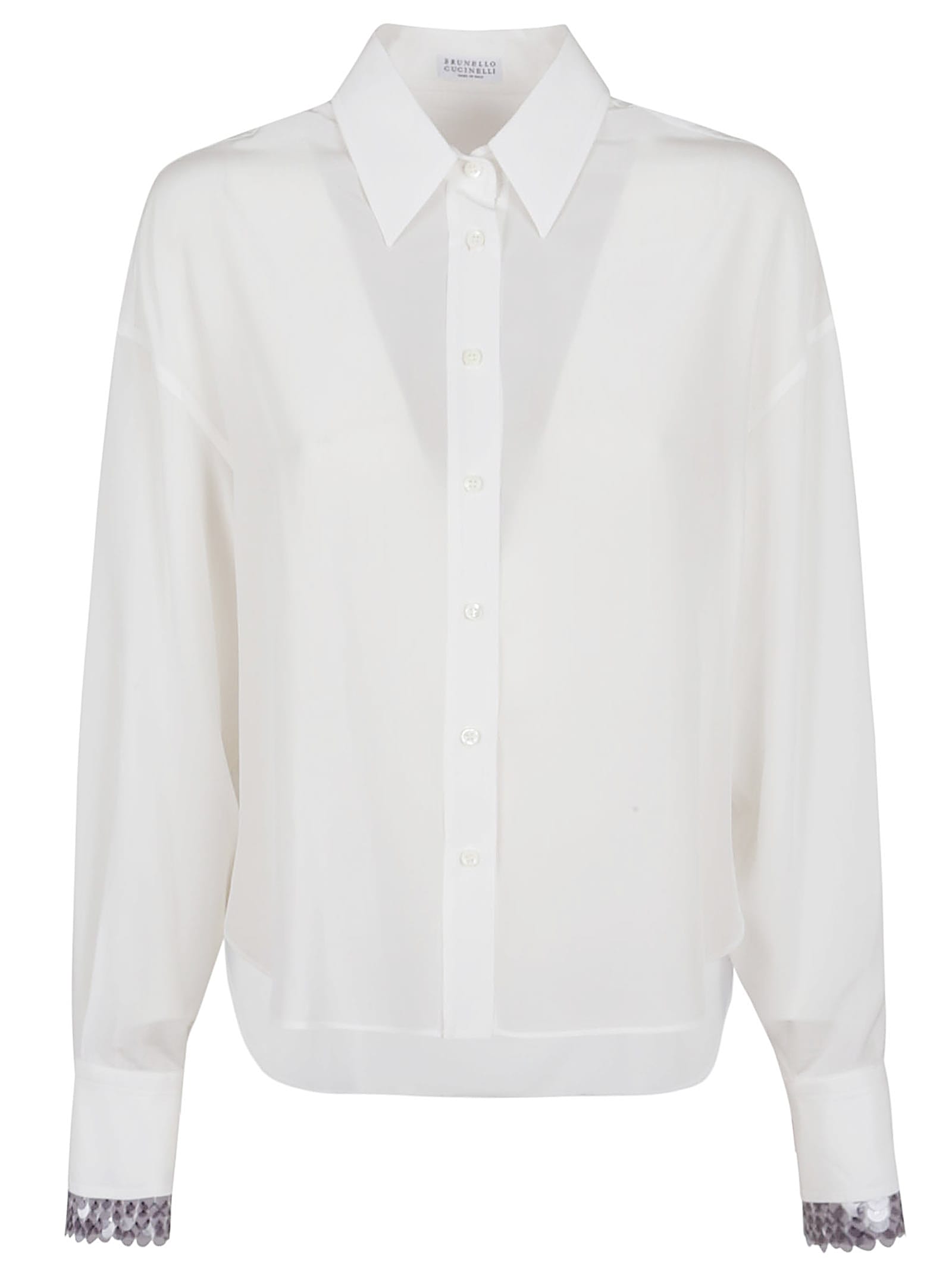 Brunello Cucinelli Sequin-embellished Silk Shirt In White