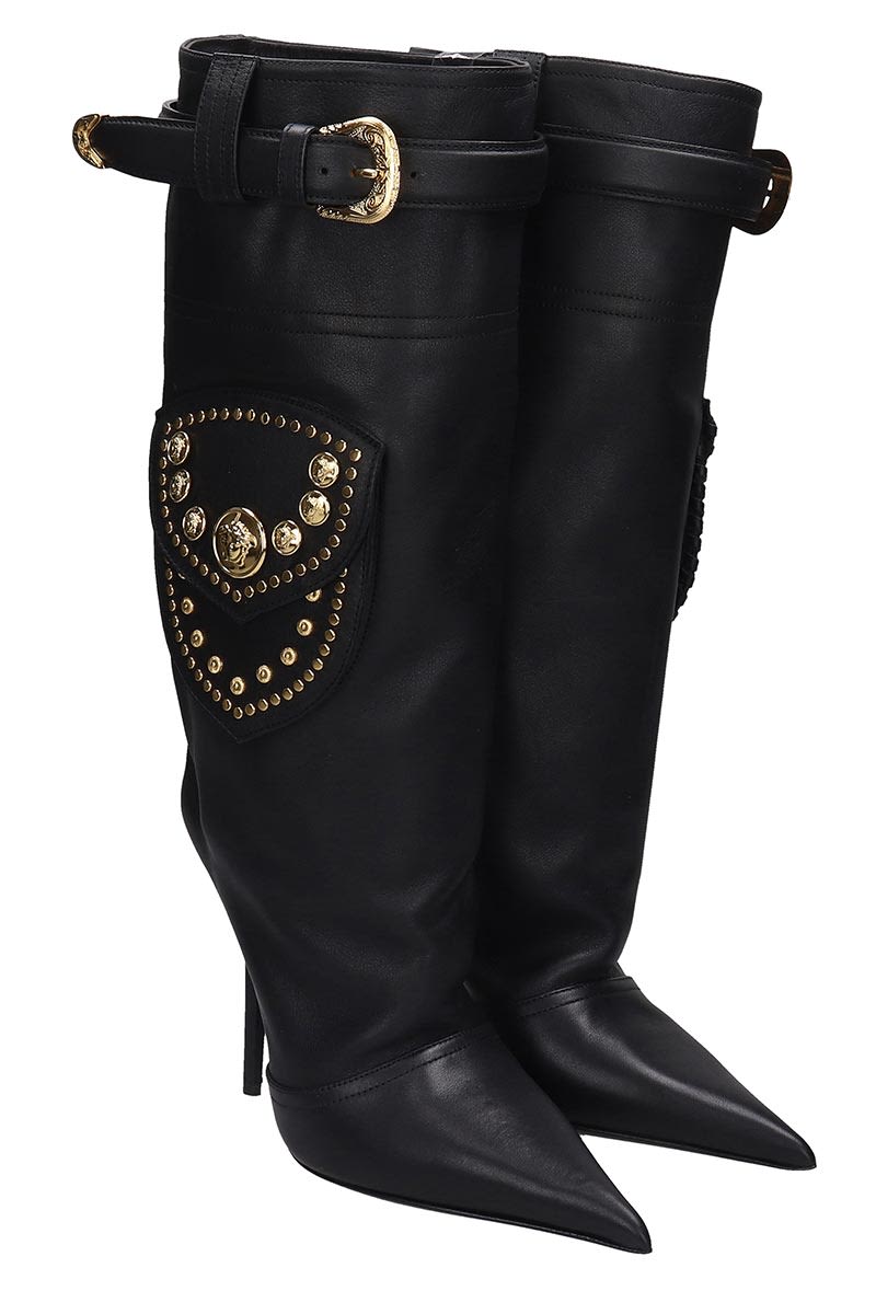 VERSACE HIGH HEELS BOOTS IN BLACK LEATHER,11211886