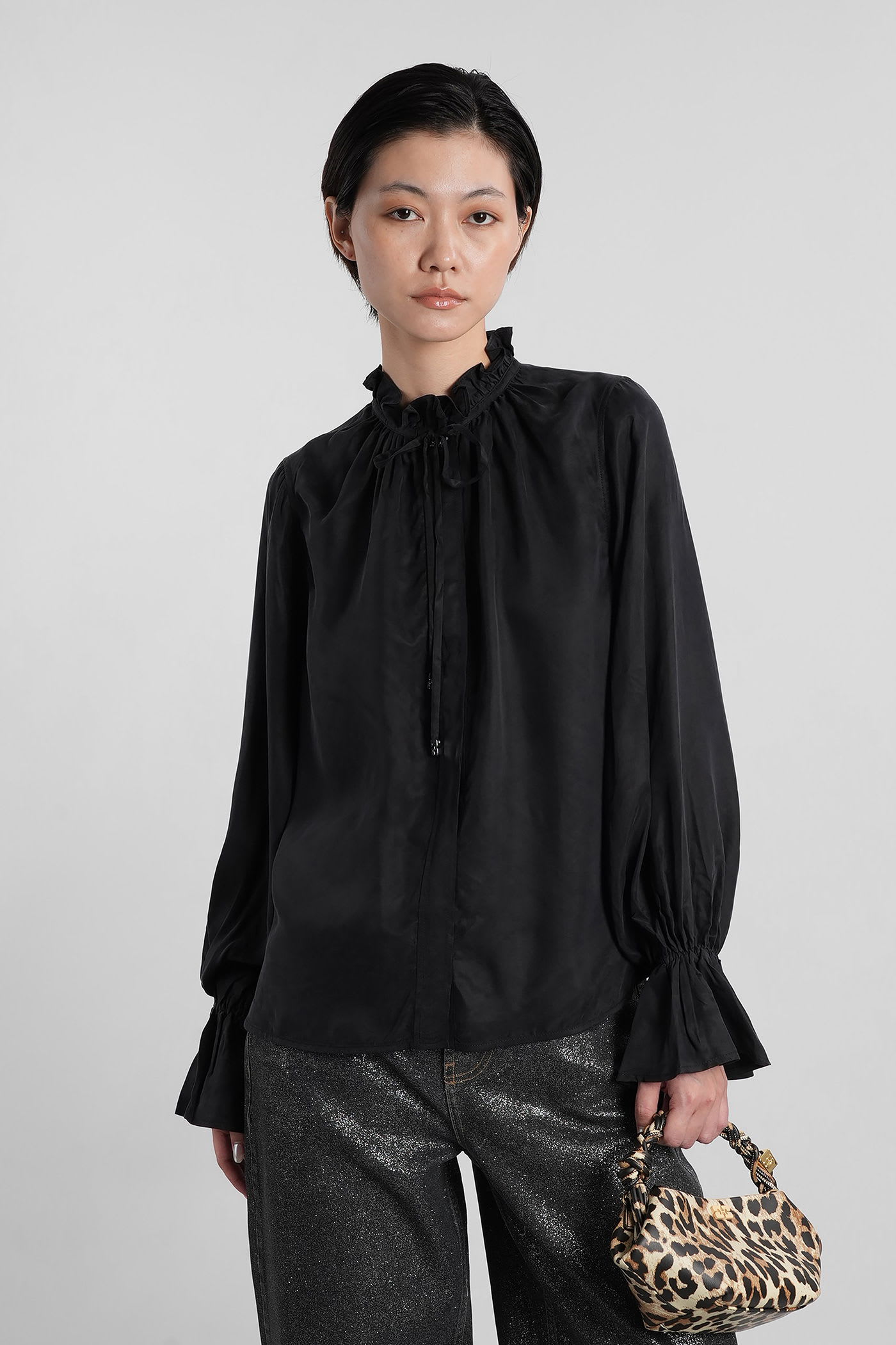 Ganni Shirt In Black Polyamide Polyester In Black