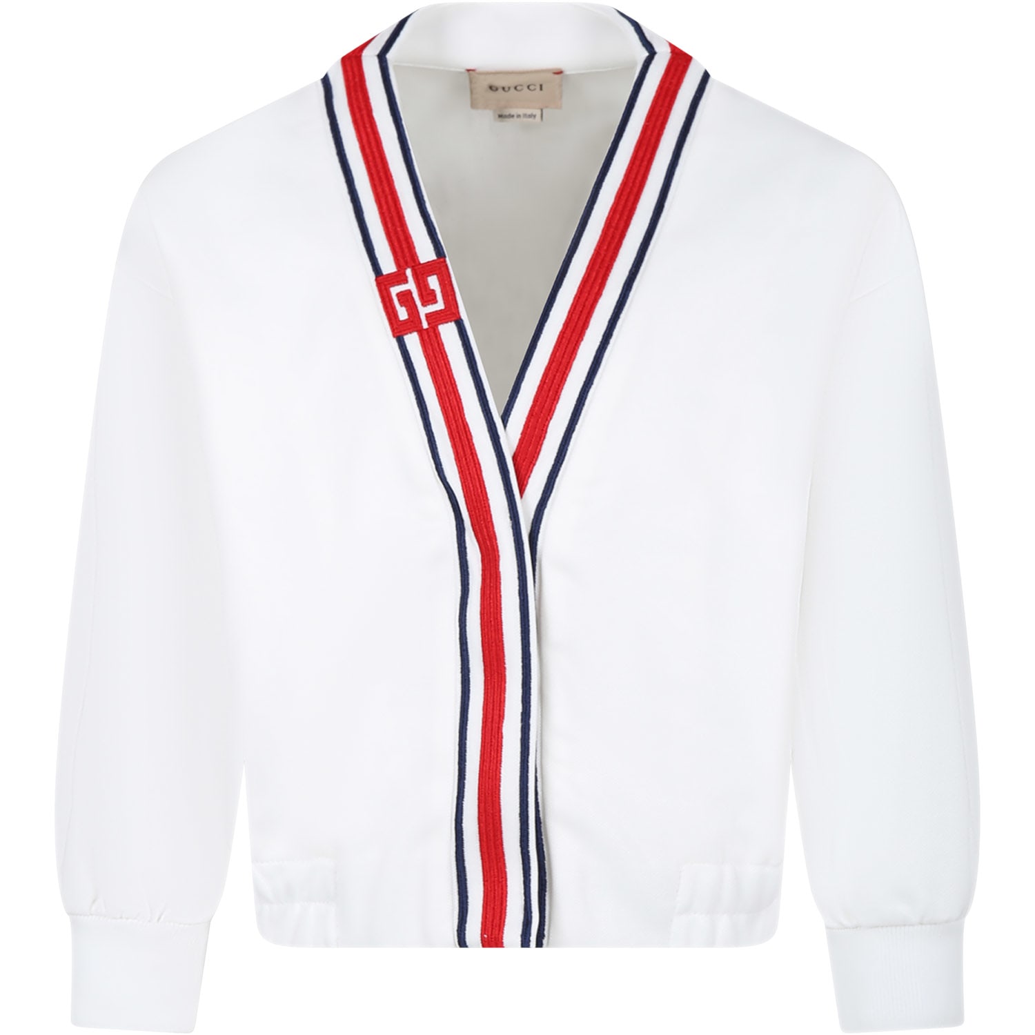 Shop Gucci White Cardigan For Girl With Iconic Gg In Bianco