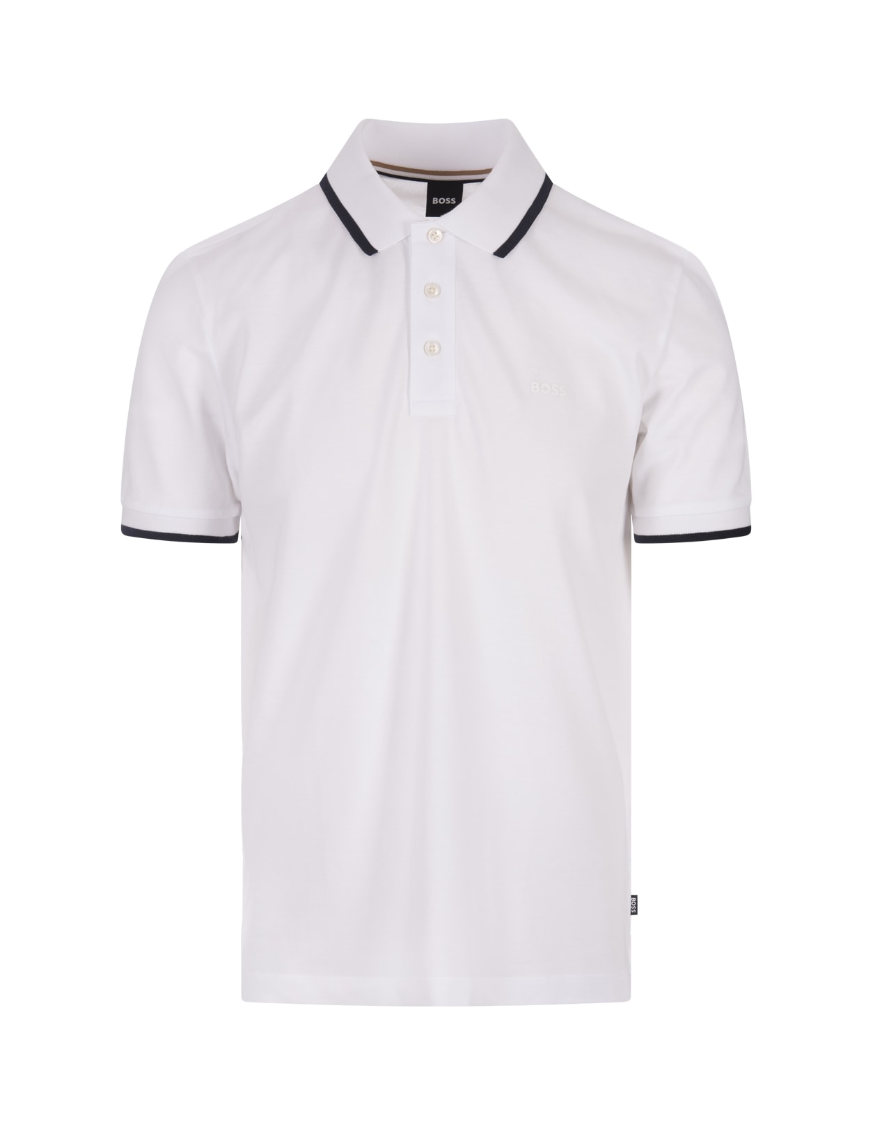 Shop Hugo Boss White Slim Fit Polo Shirt With Striped Collar