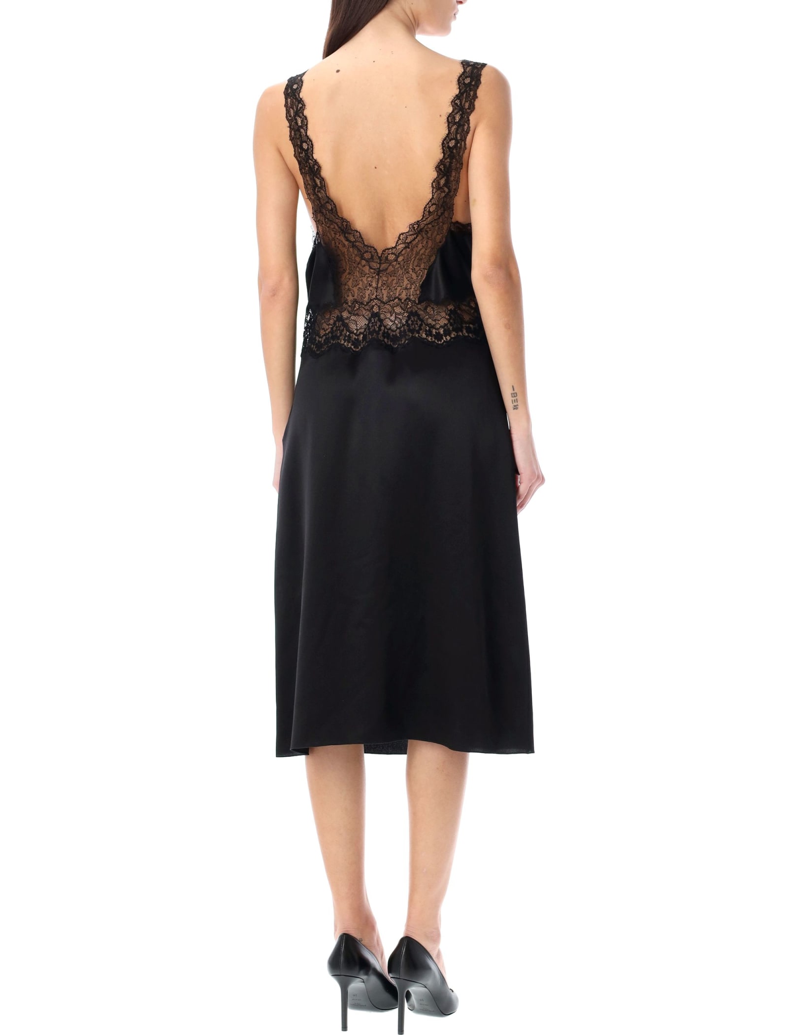 Saint Laurent Satin Short Dress In Black