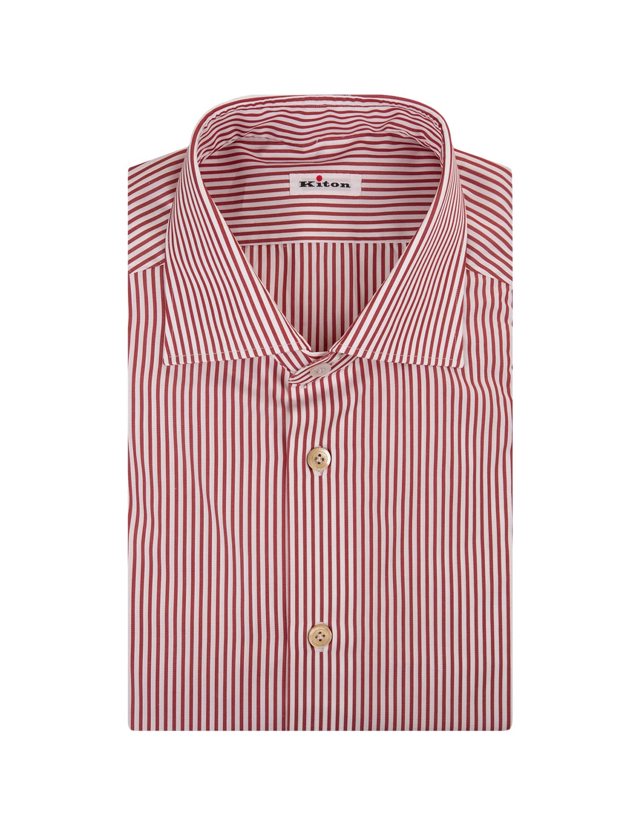 Shop Kiton White And Red Striped Poplin Shirt