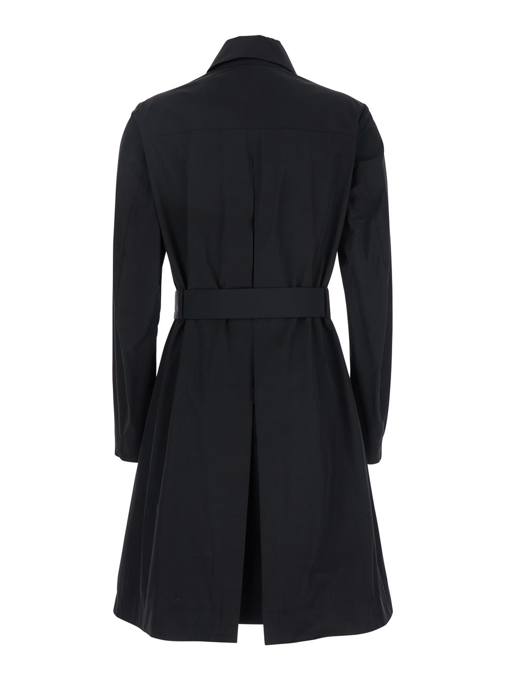 Merci Black Trench Coat With Classic Collar And Adjustable Belt In Fabric Woman In Black
