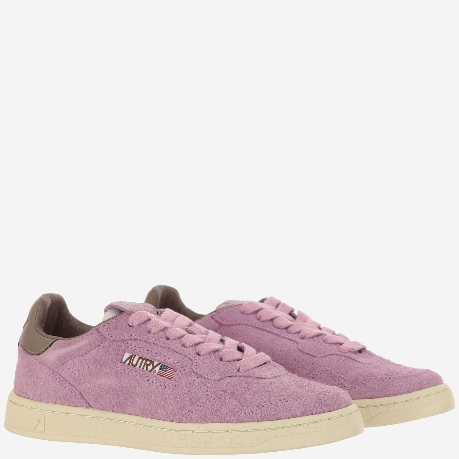 Shop Autry Medalist Low Sneakers In Suede Hair Sand Effect In Green