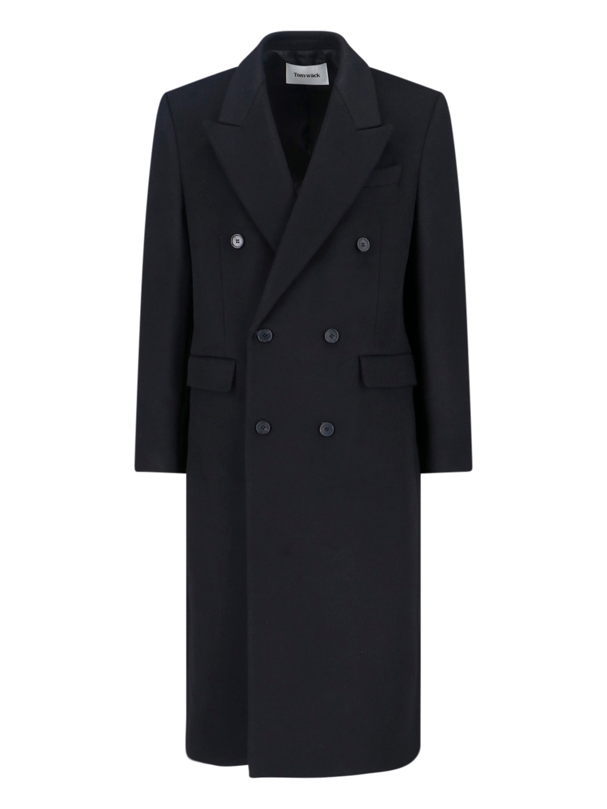 Tonywack Double-breasted Long Coat With Notch Lapel In Black