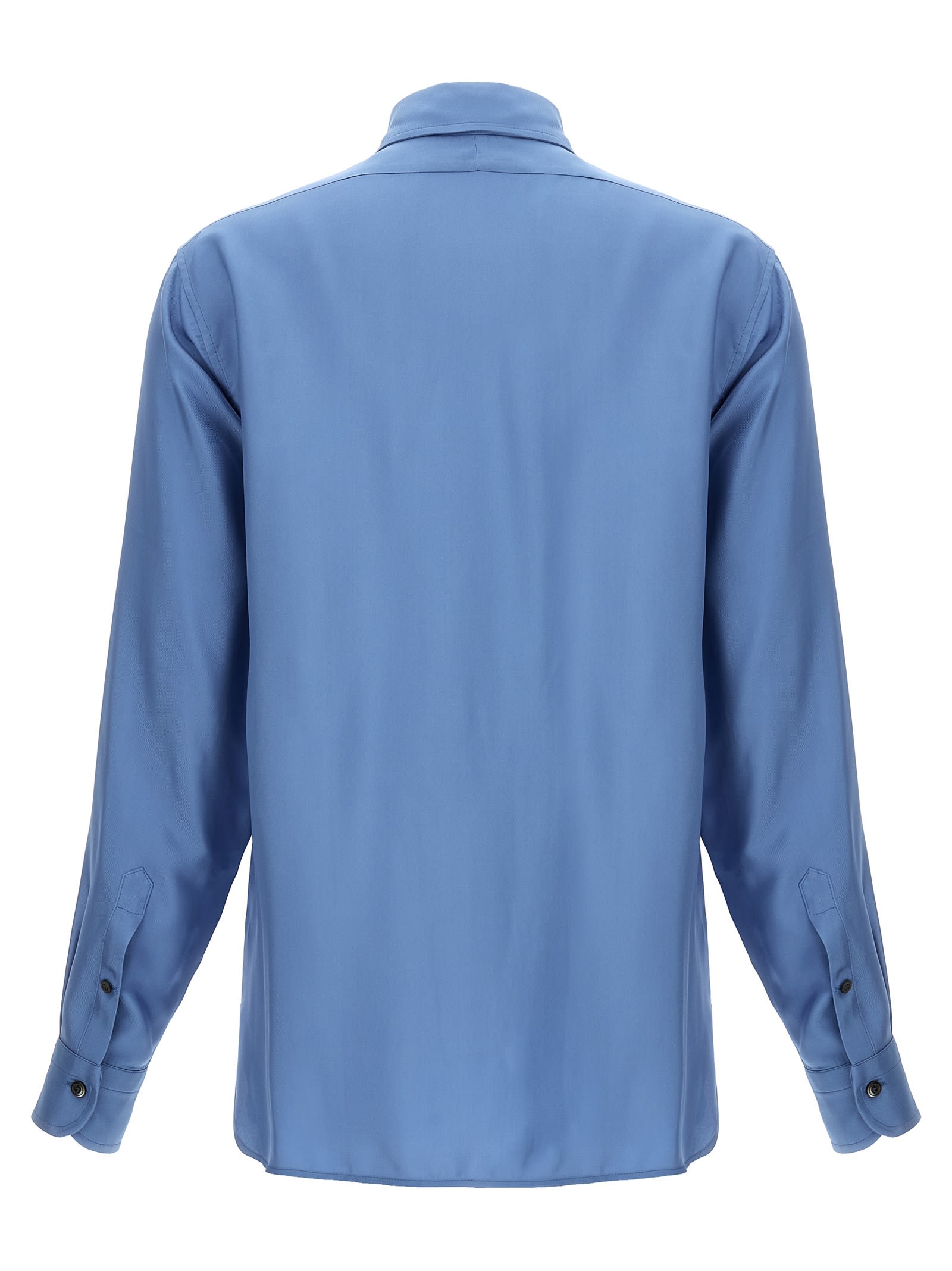 Shop Tom Ford Pleated Plastron Shirt In Stone Blue (light Blue)