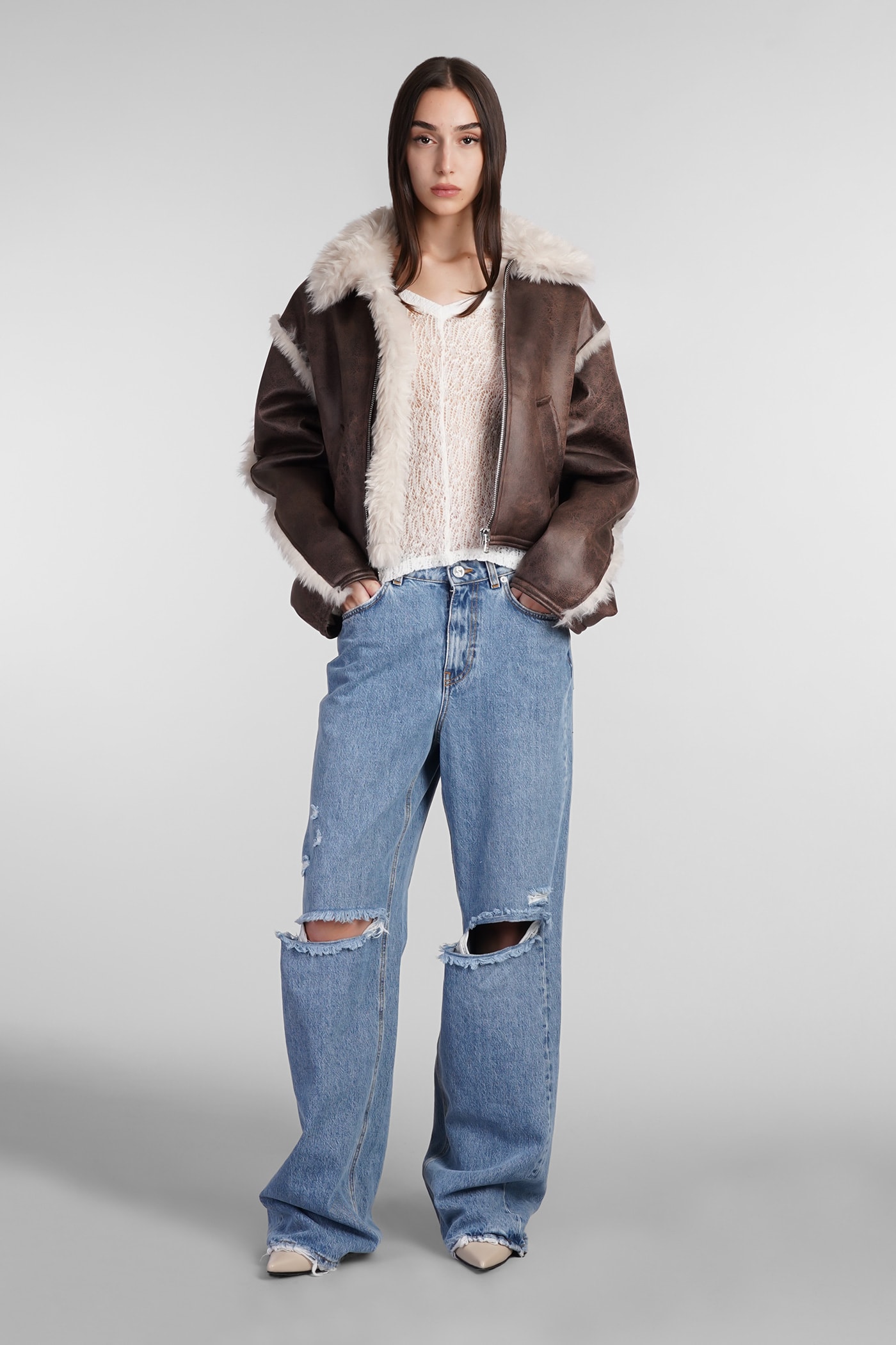 Séfr Maeve Open V-neck Wool Knit In Slubby White Wool