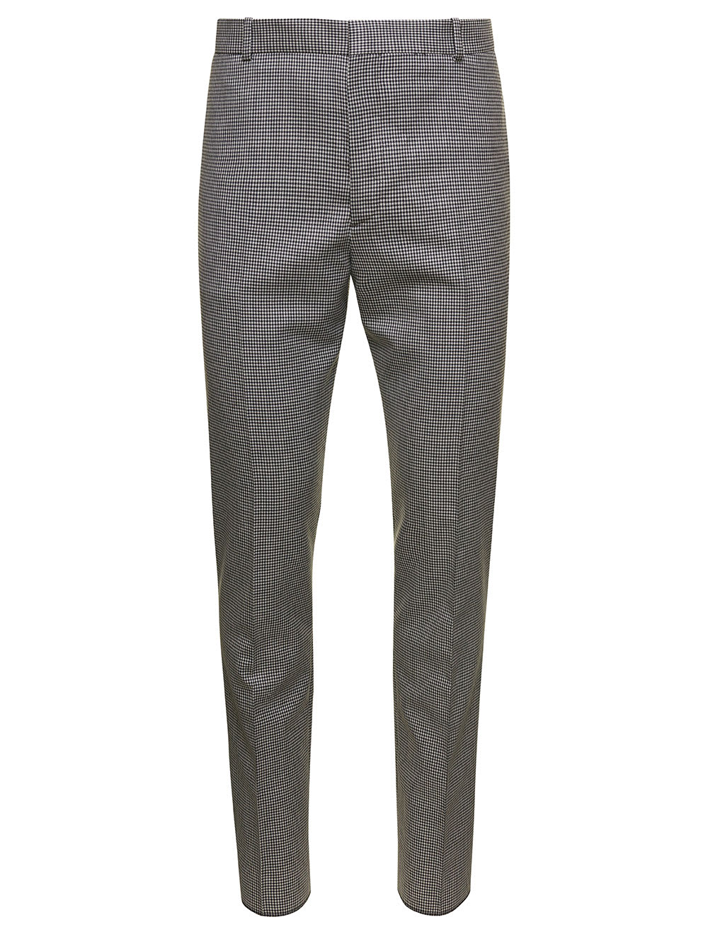 Grey Cigarette Pants With Houndstooth Pattern In Wool Man