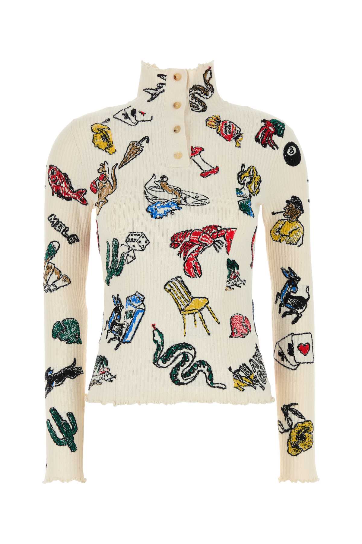 Embroidered Stretch Wool Blend Sweater