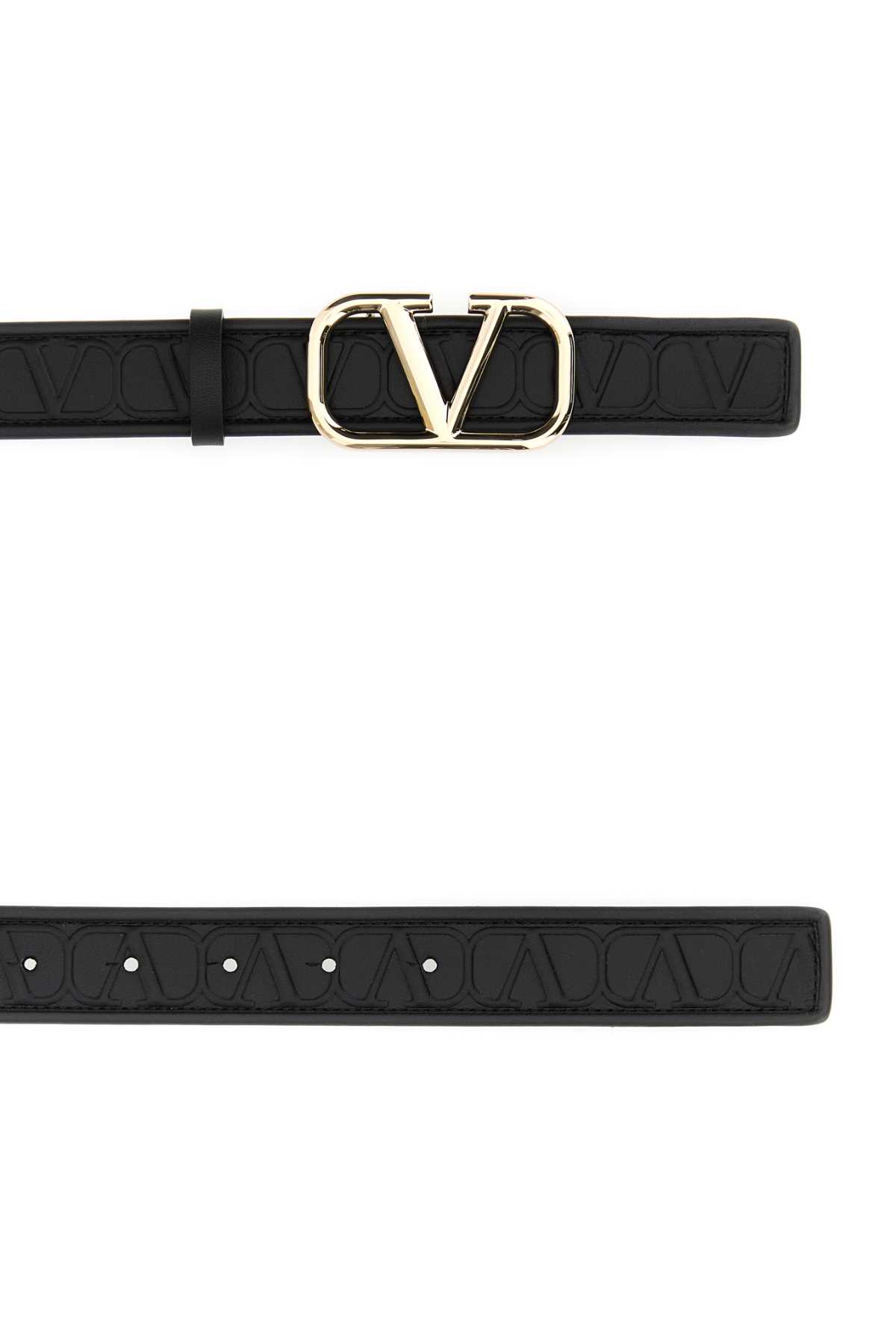 Shop Valentino Black Leather Vlogo Signature Belt In Nero