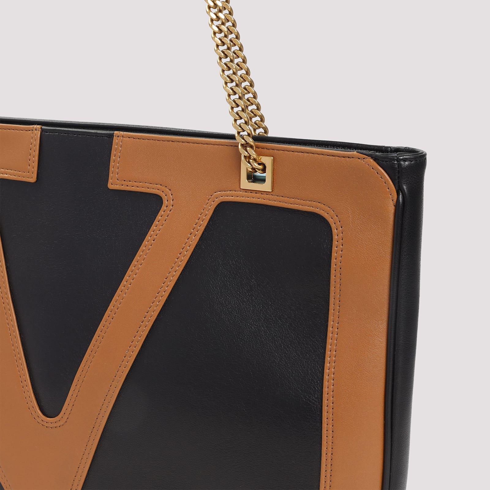 Valentino Garavani Black Lambskin Leather Viva Superstar Medium Tote Bag In Brown