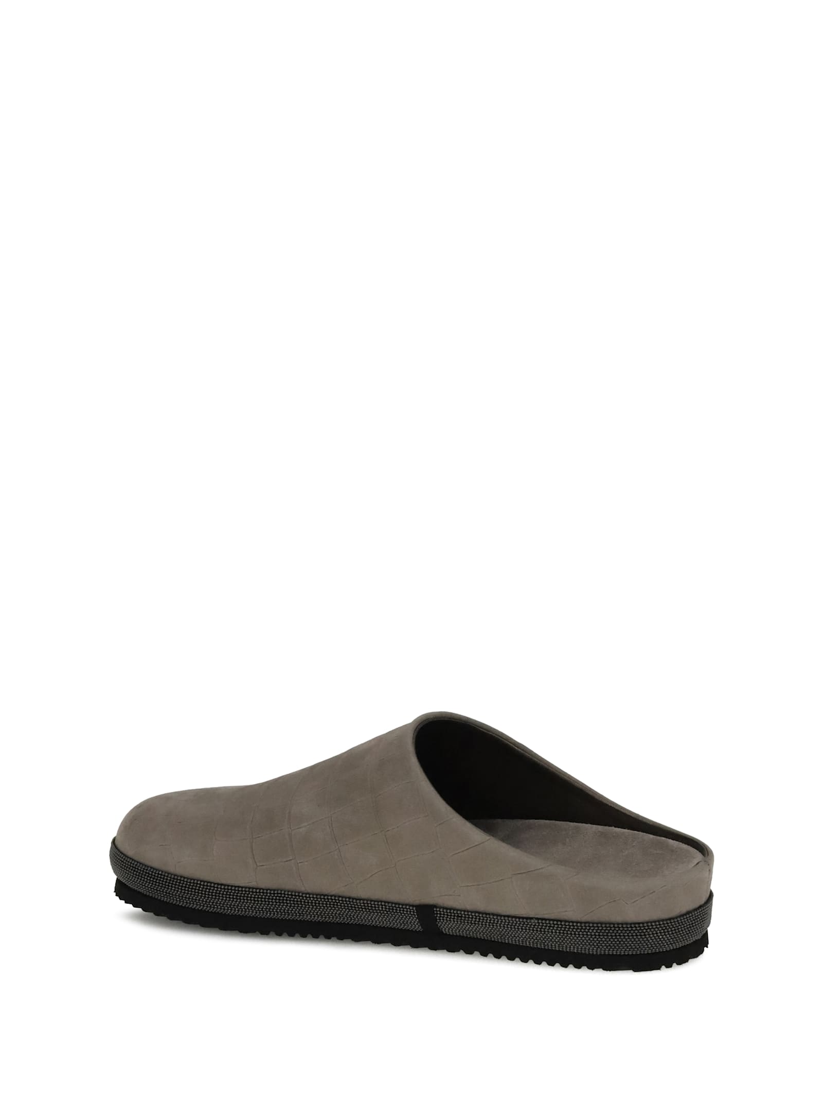 Brunello Cucinelli Leather Mules In Gray