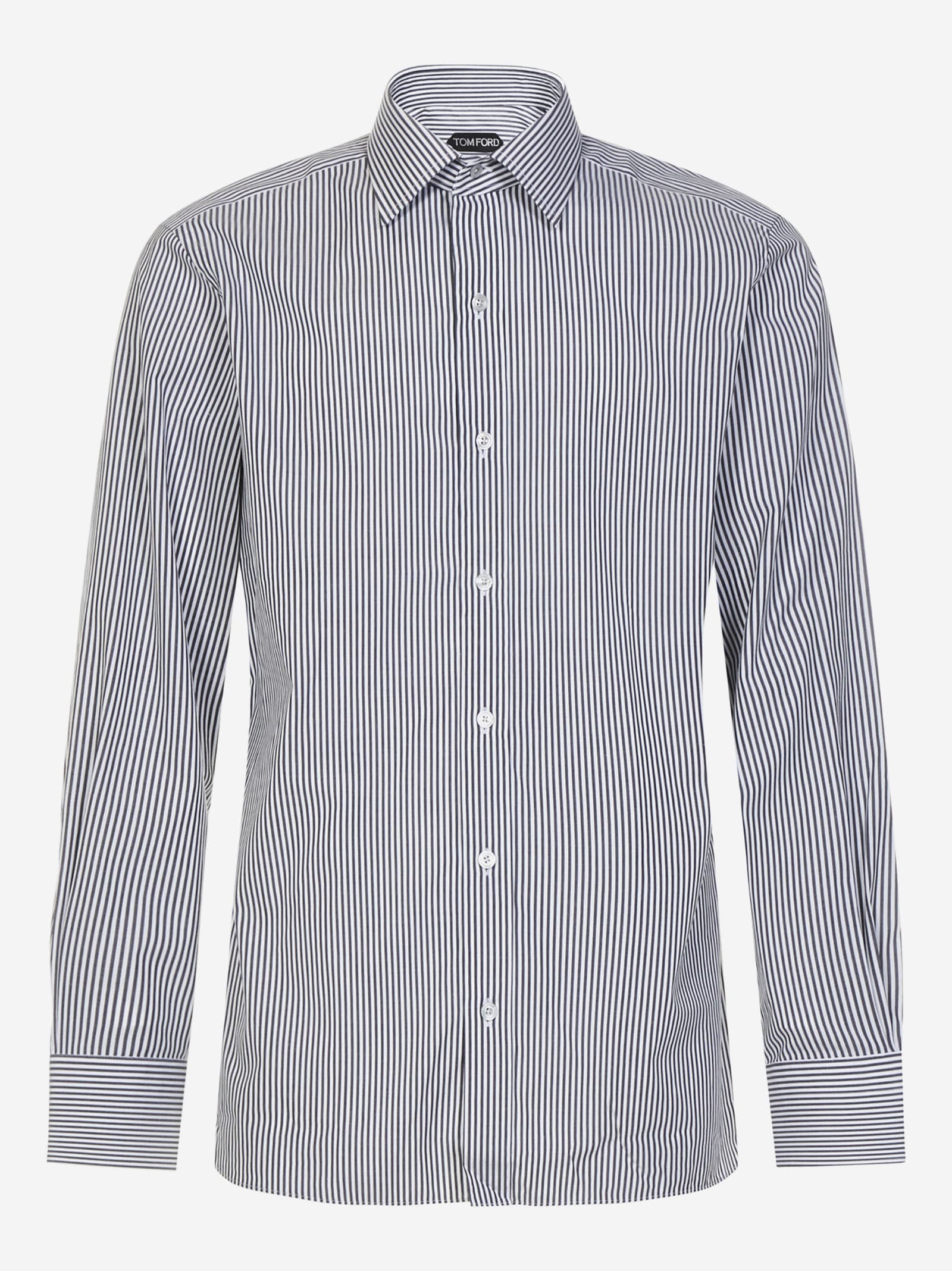 Tom Ford Striped Pattern Button-down Collar Long Sleeves Shirt In White