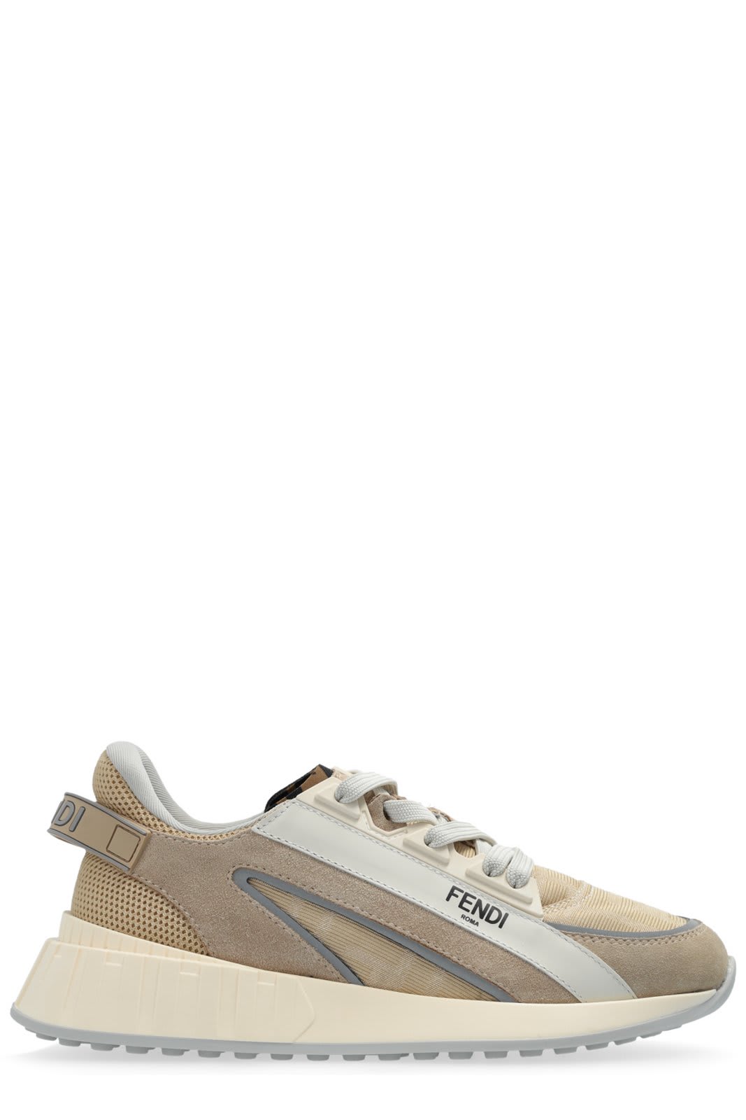 Shop Fendi Logo Printed Low-top Sneakers In Beige