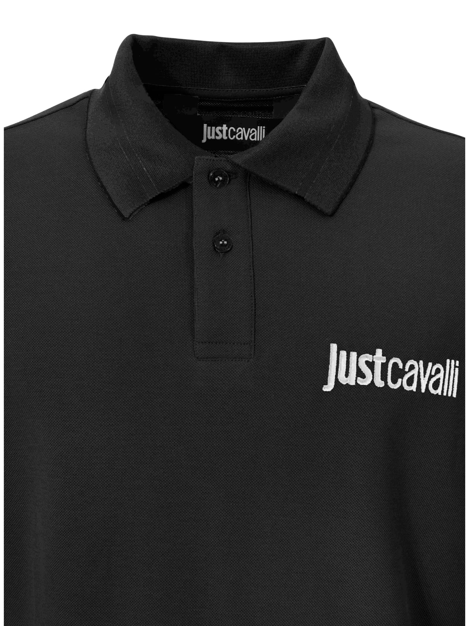 Just Cavalli Logo-embroidered Polo Shirt In Black