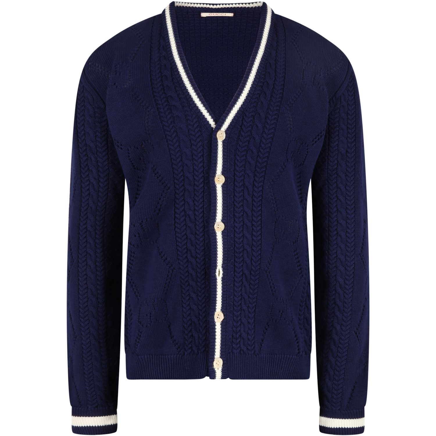 Gucci Kids' Blue Cardigan For Boy With Logo Patch
