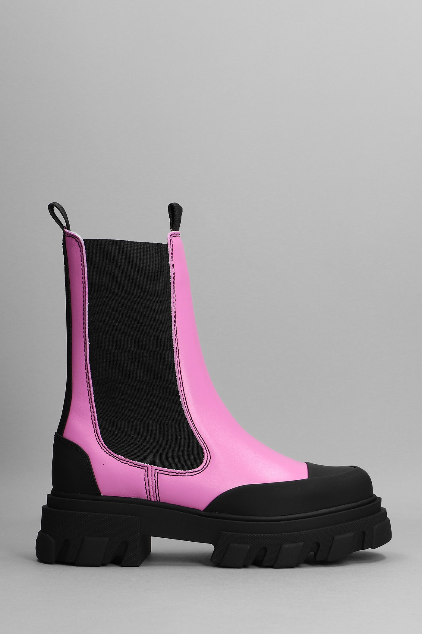 Ganni Combat Boots In Rose-pink Leather