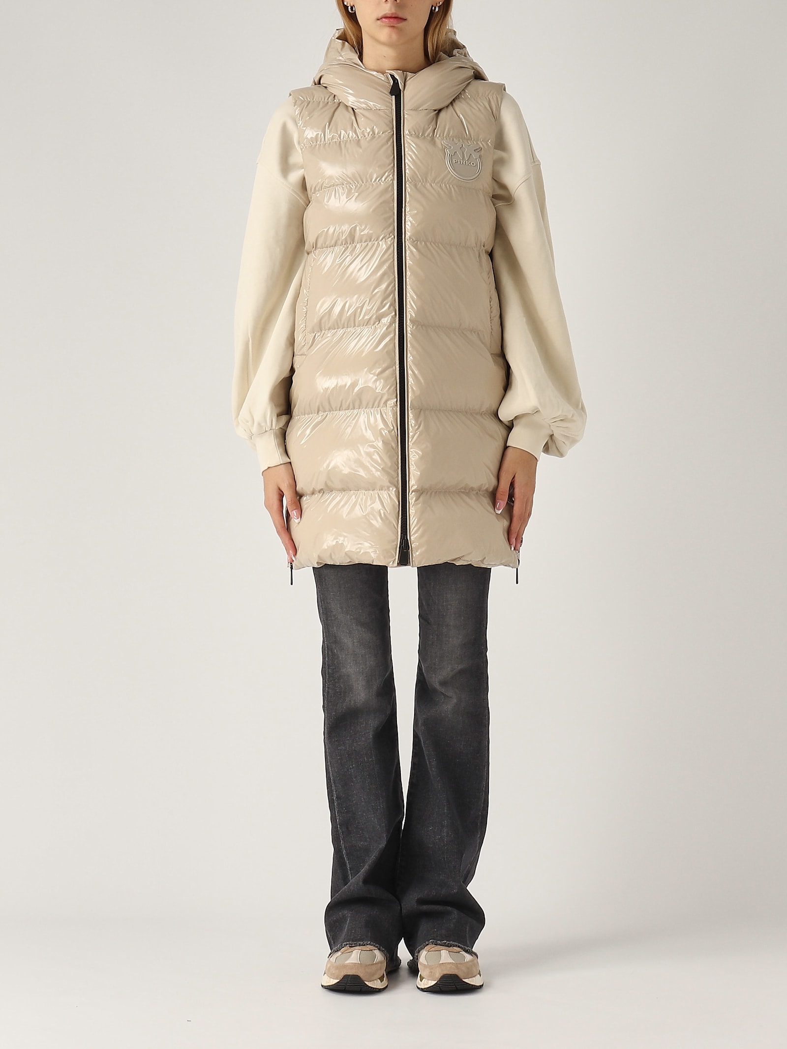 Shop Pinko Graffetta Gilet Crystal Jacket In Beige Chiaro