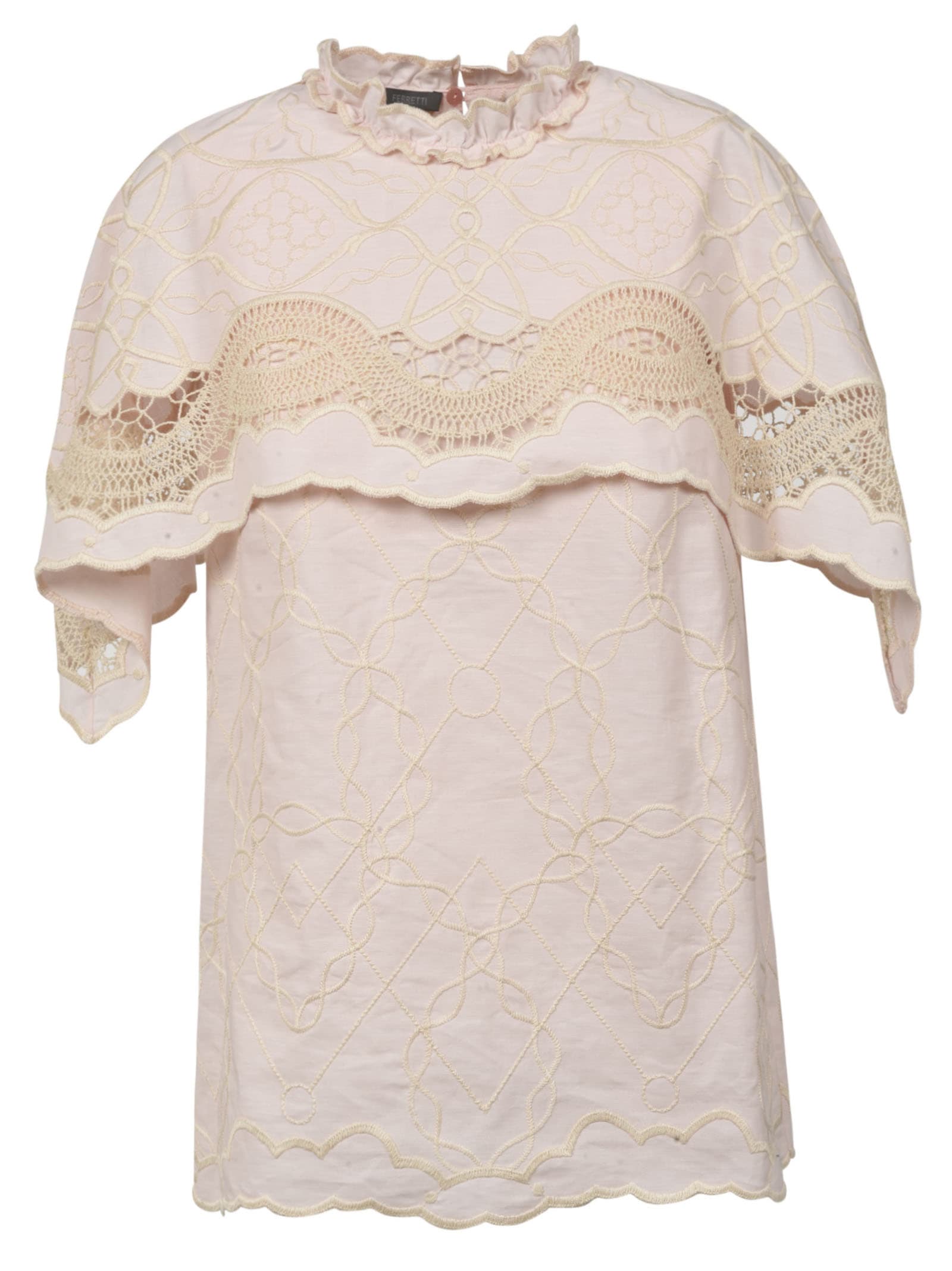 Alberta Ferretti Embroidered Short-sleeve Blouse In Pink
