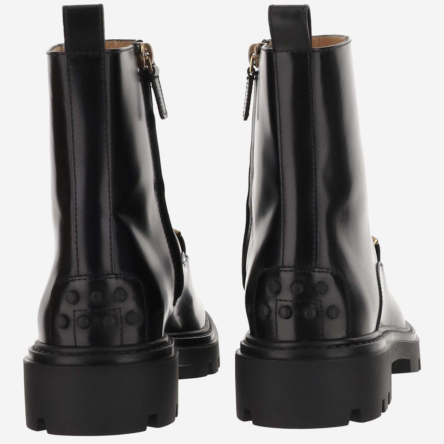 Shop Tod's Leather Ankle Boots With Horsebit In Black